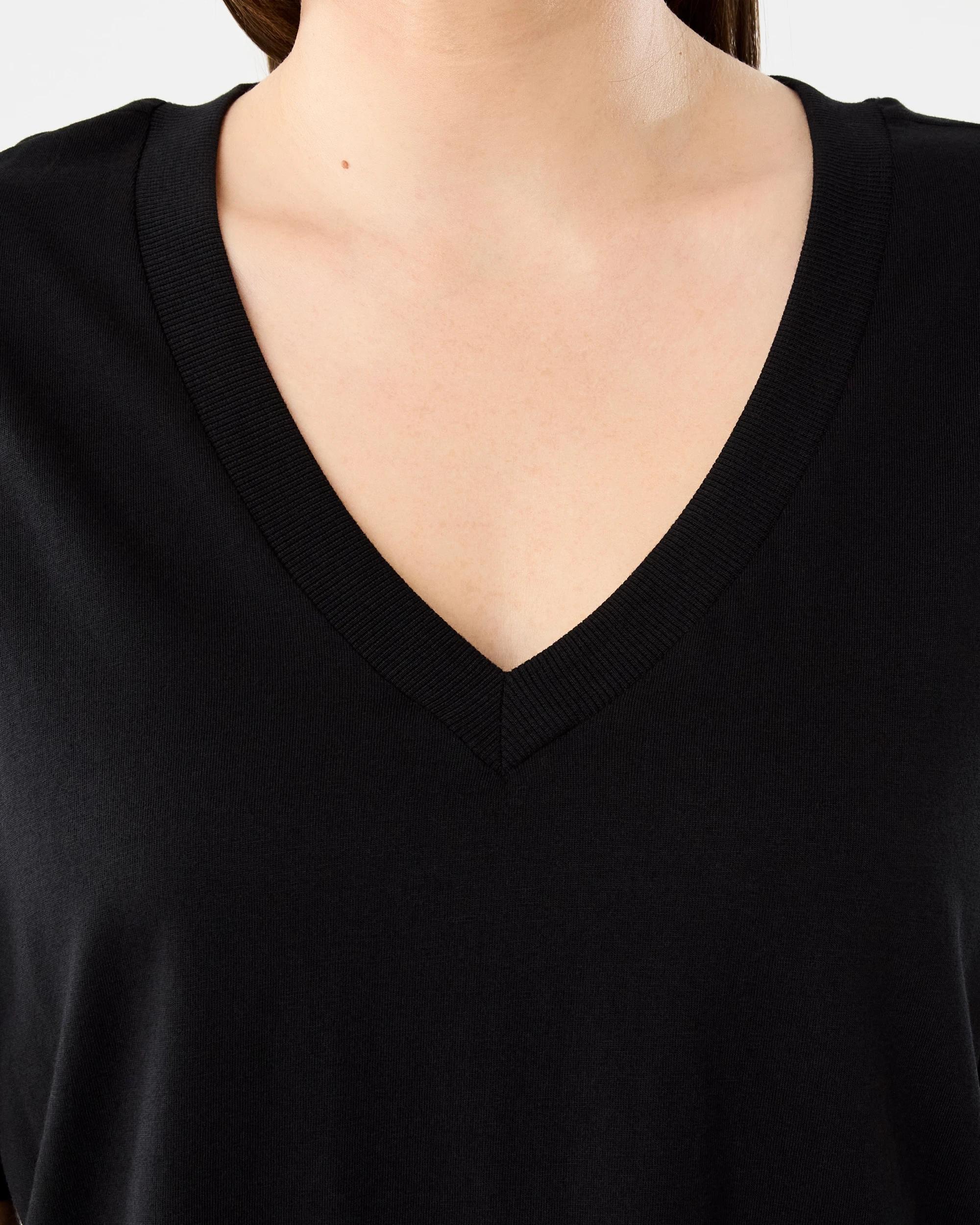 5 Short Sleeve Cotton Modal V-Neck T-shirt Black, 5 of 5