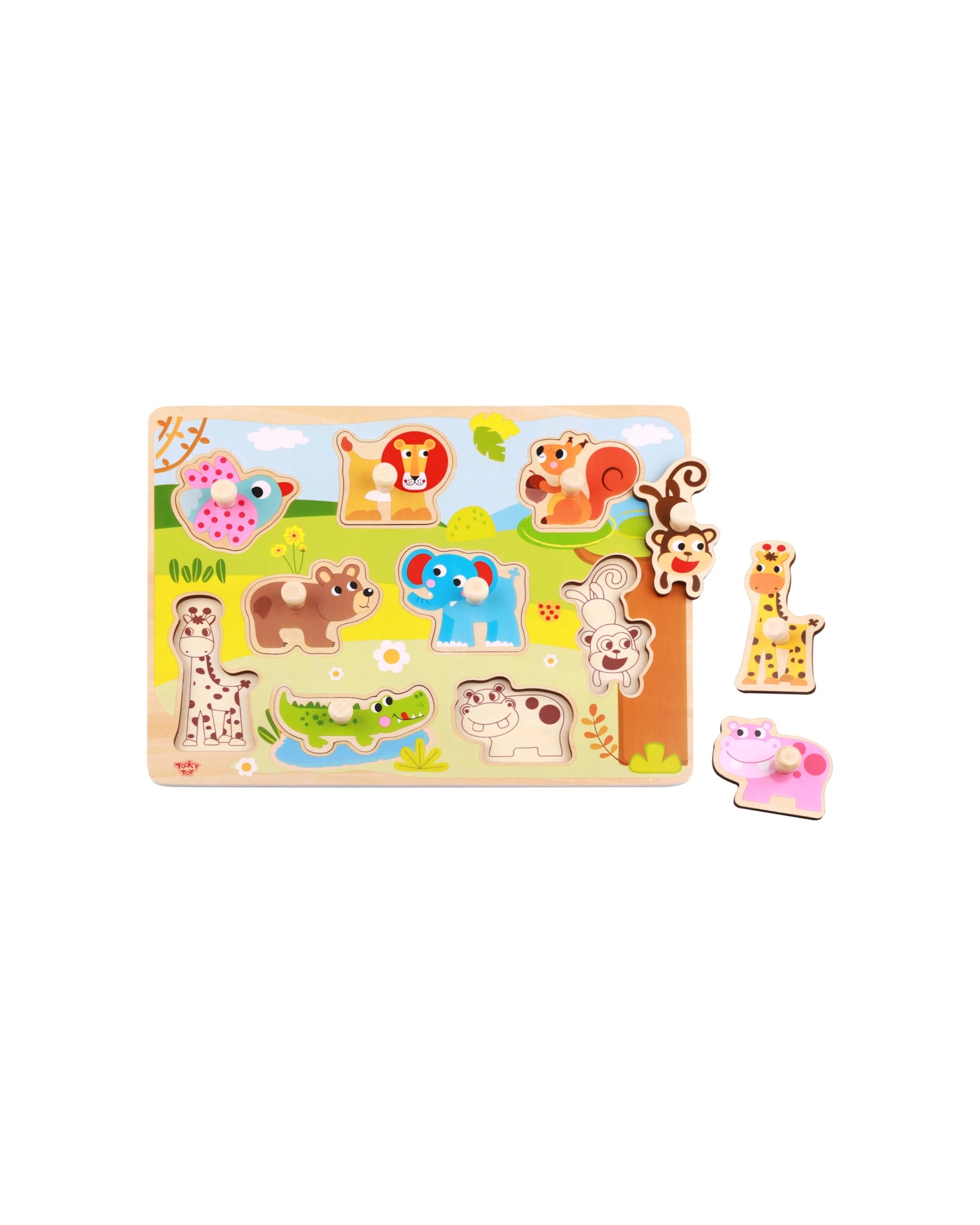1 Tooky Toy Wooden Animal Peg Kids Toddler Learning Play Puzzle Board 30cm - Multi, 1 of 3