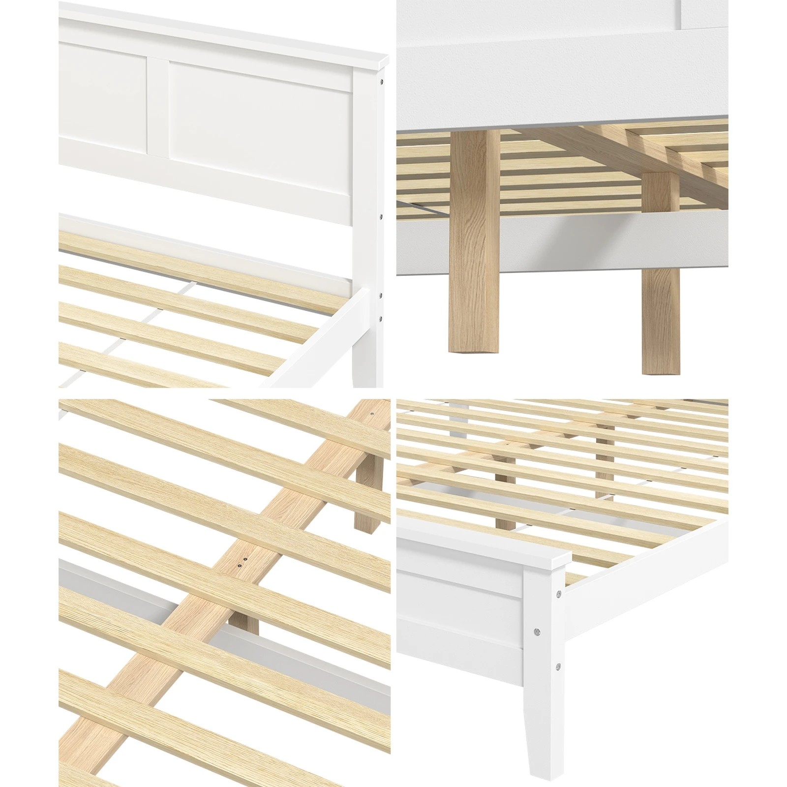 5 Oikiture Single Wooden Bed Frame with Slatted Base Headboard Pine Timber Single - White, 5 of 9
