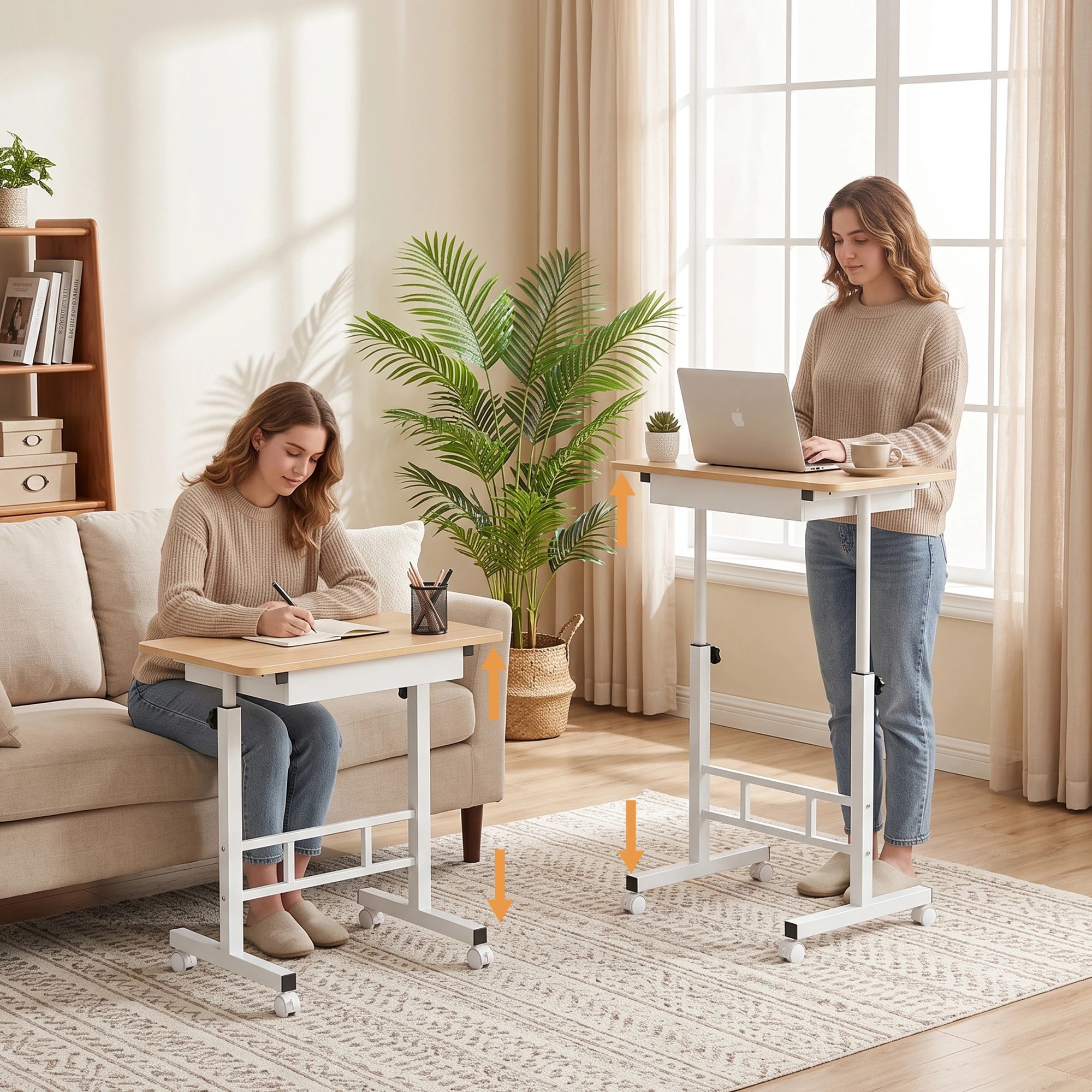 5 Artiss Adjustable Laptop Desk Mobile Bedside Table Hidden Storage Wood - Natural, 5 of 10