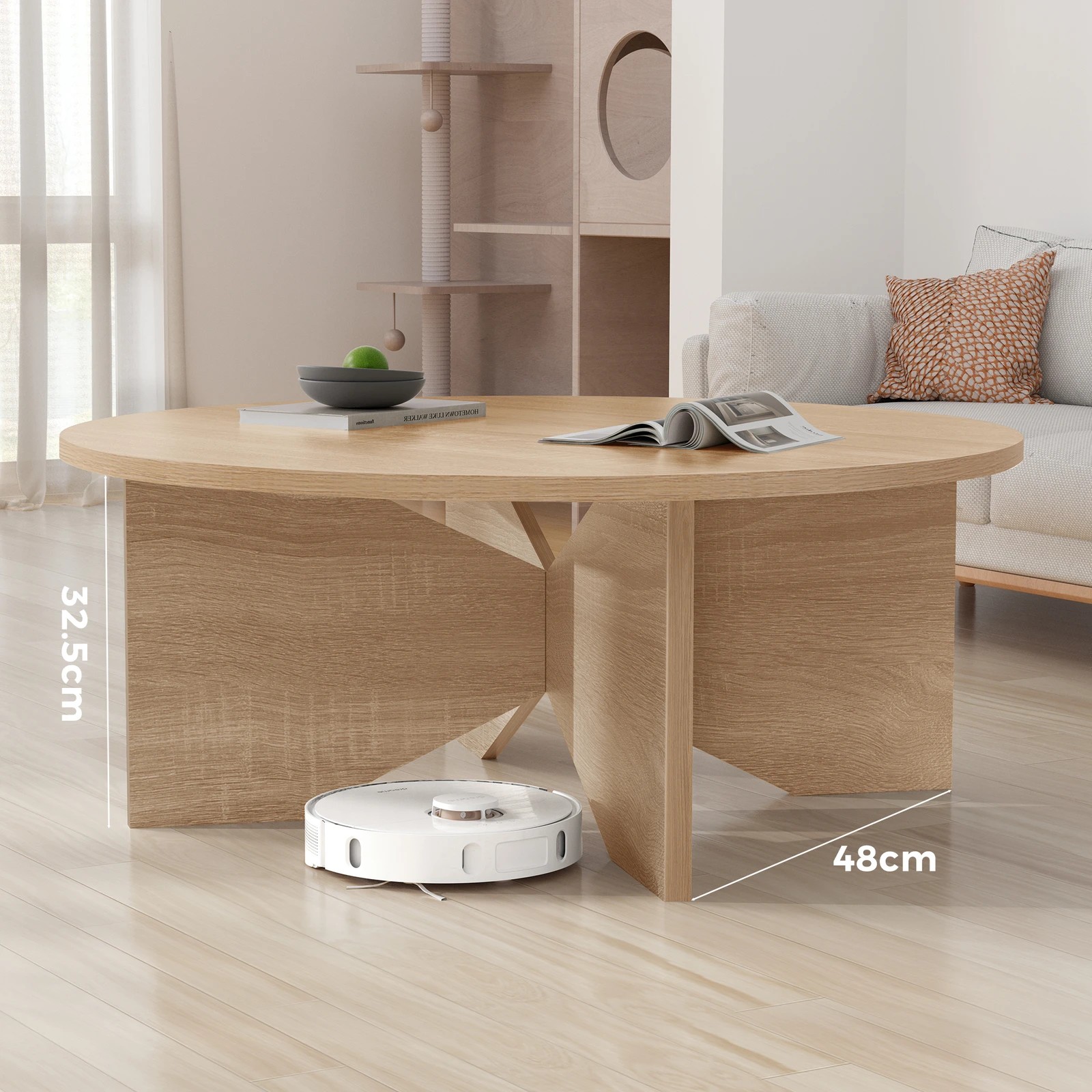 4 Alfordson Coffee Table Modern Round Table X-shape Wooden Legs Living Room - Oak, 4 of 10