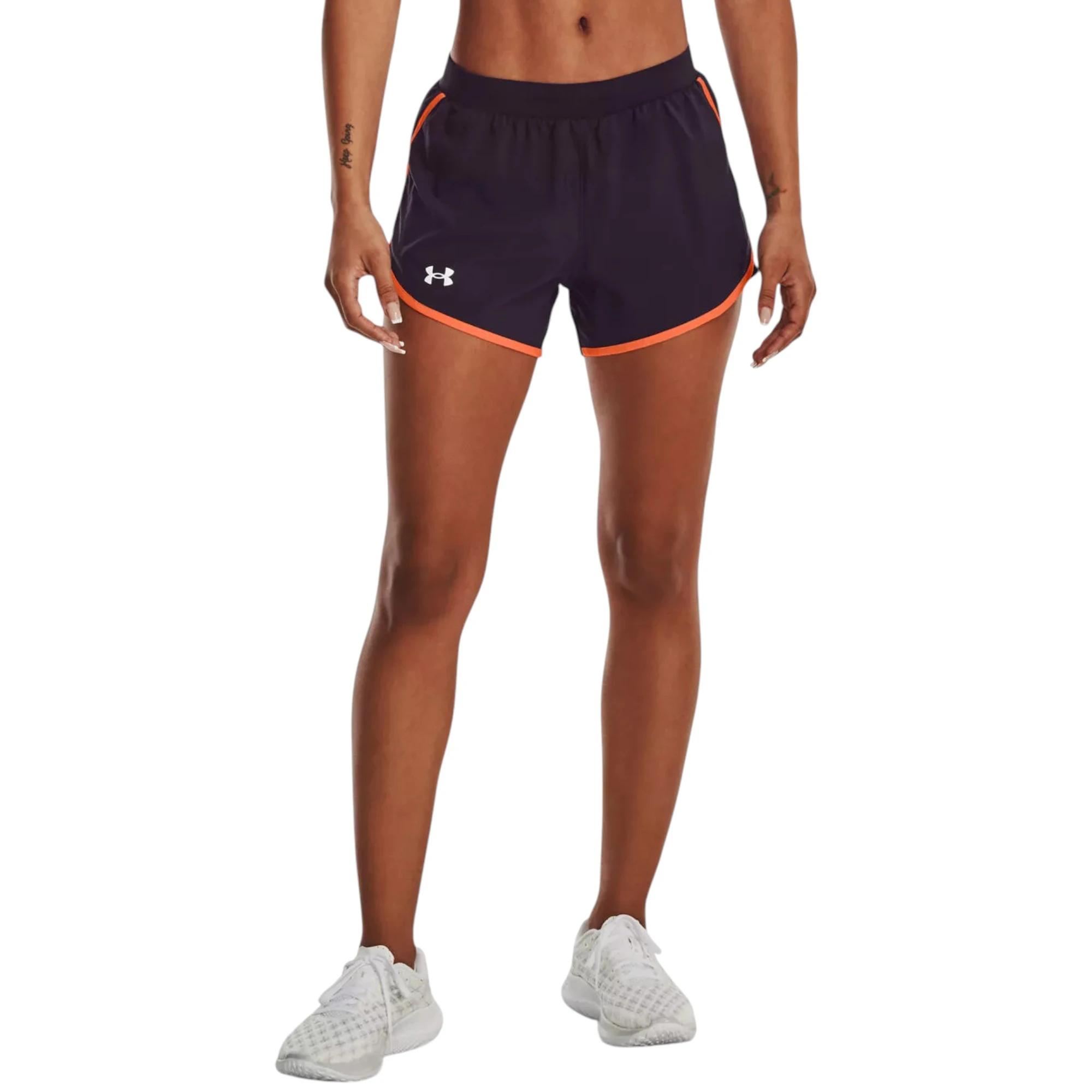 5 Under Armour Womens Dark Purple/ Orange Fly-By 2.0 Shorts DARK PURPLE/ORANGE, 5 of 7