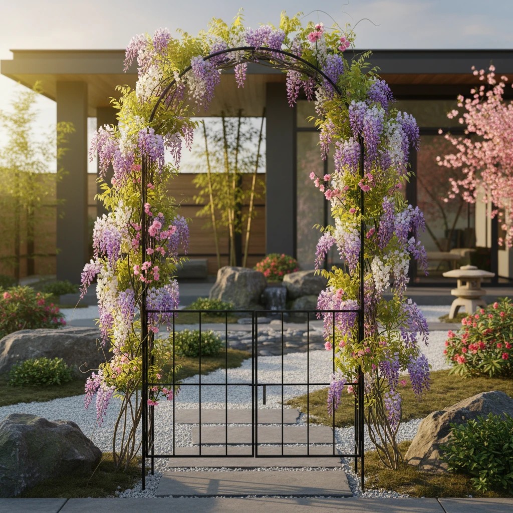 2 Costway Garden Arch Arbor Trellis w/Gate 230CM Tall Heavy-Duty Metal Arbour Archway, 2 of 2