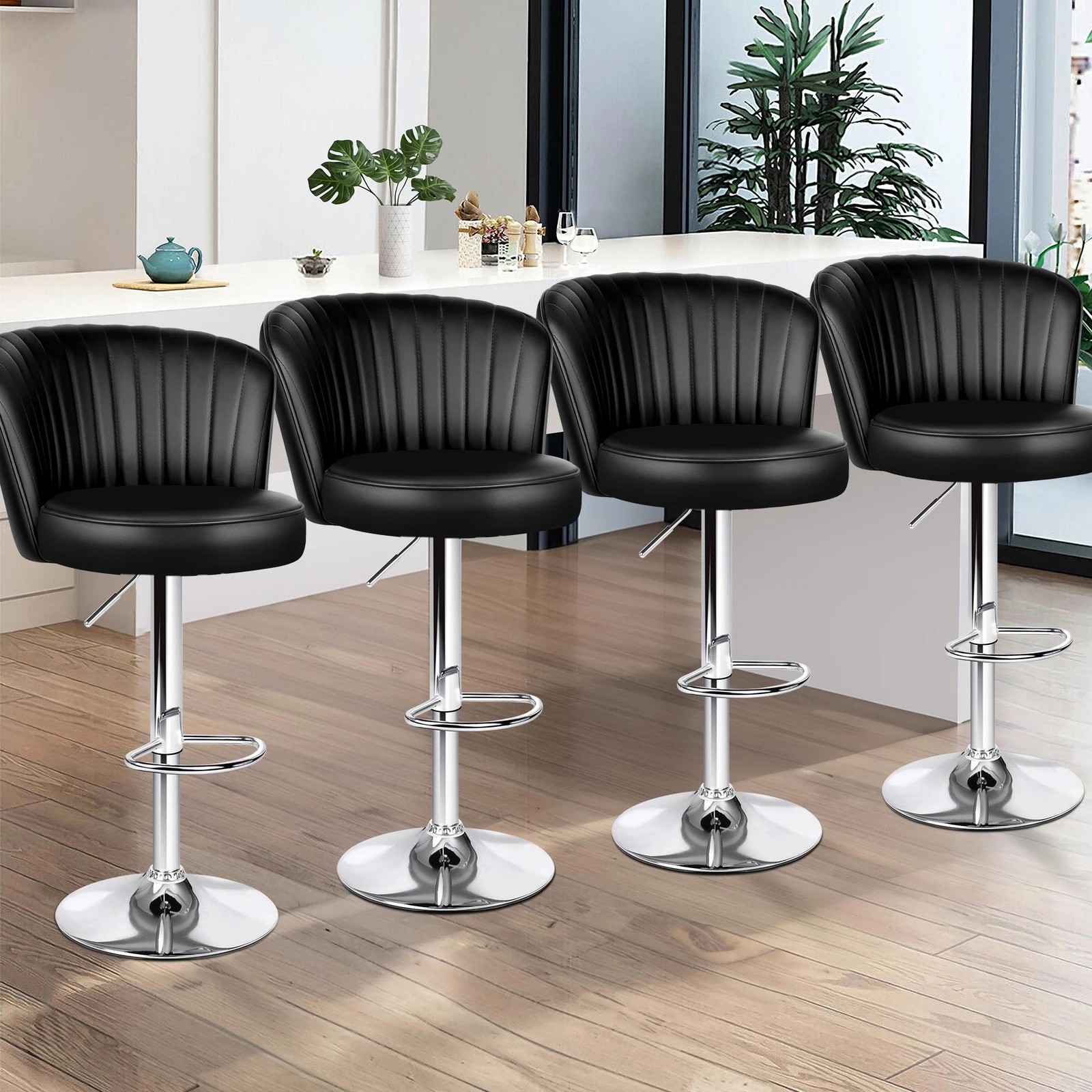 9 Alfordson 4x Bar Stools Gas Lift Leather Bar Chairs Kitchen Swivel Dylan - Black, 9 of 9