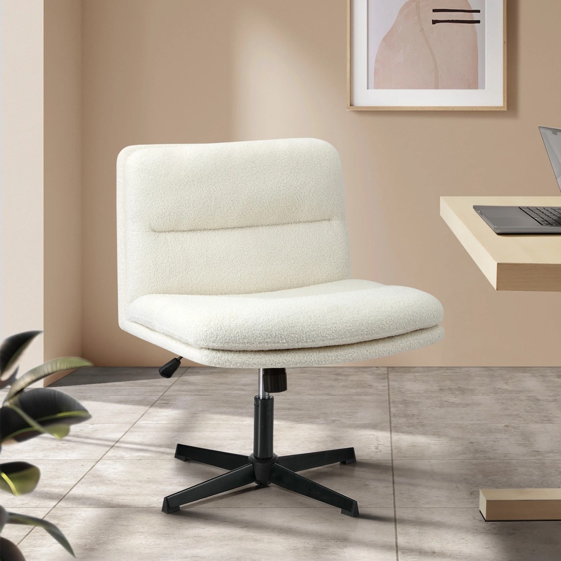 2 Oikiture Armless Office Desk Chair Boucle
 - White, 2 of 10