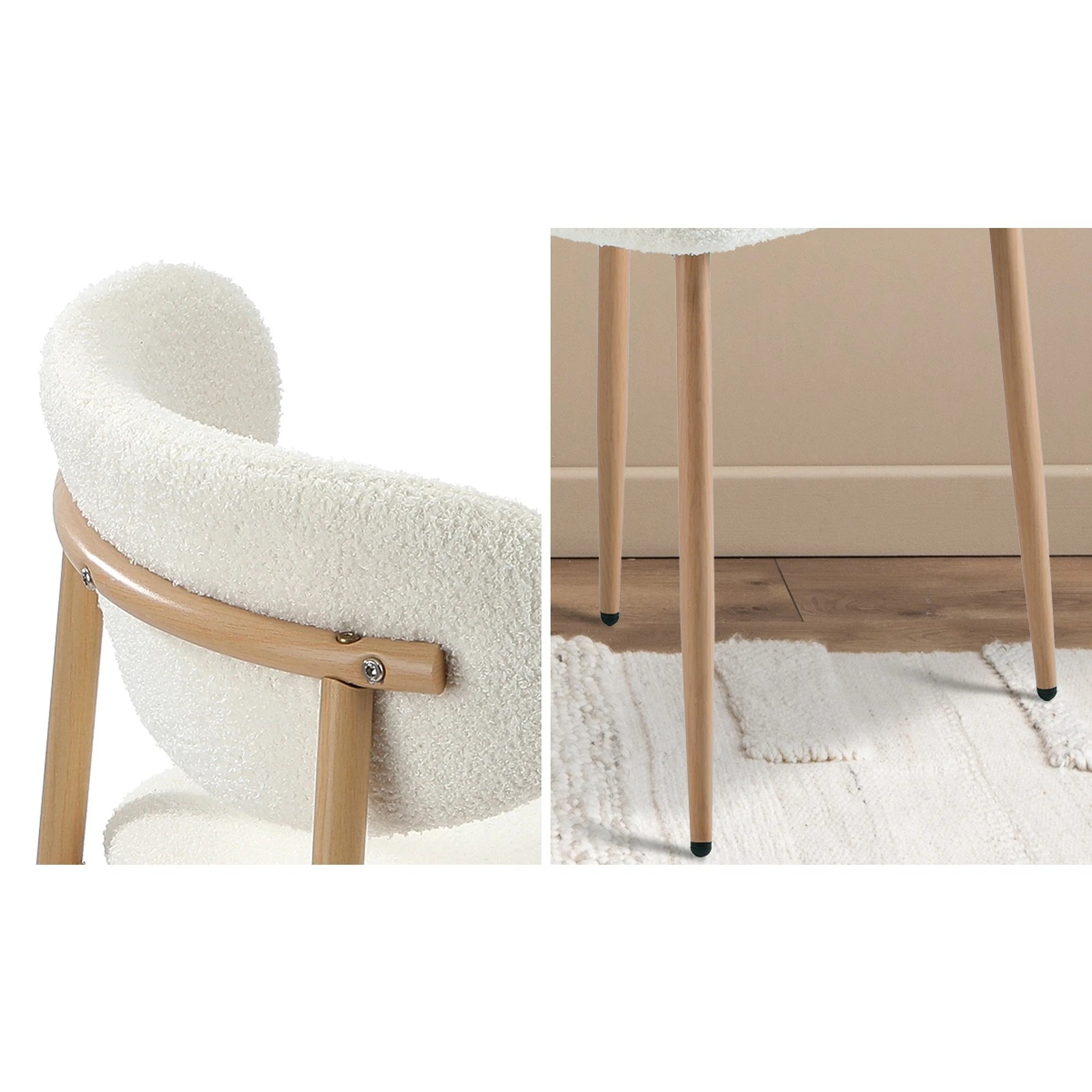 5 Oikiture 60cm Round Dining Table with 2x Dining Chairs Boucle - Multi, 5 of 9