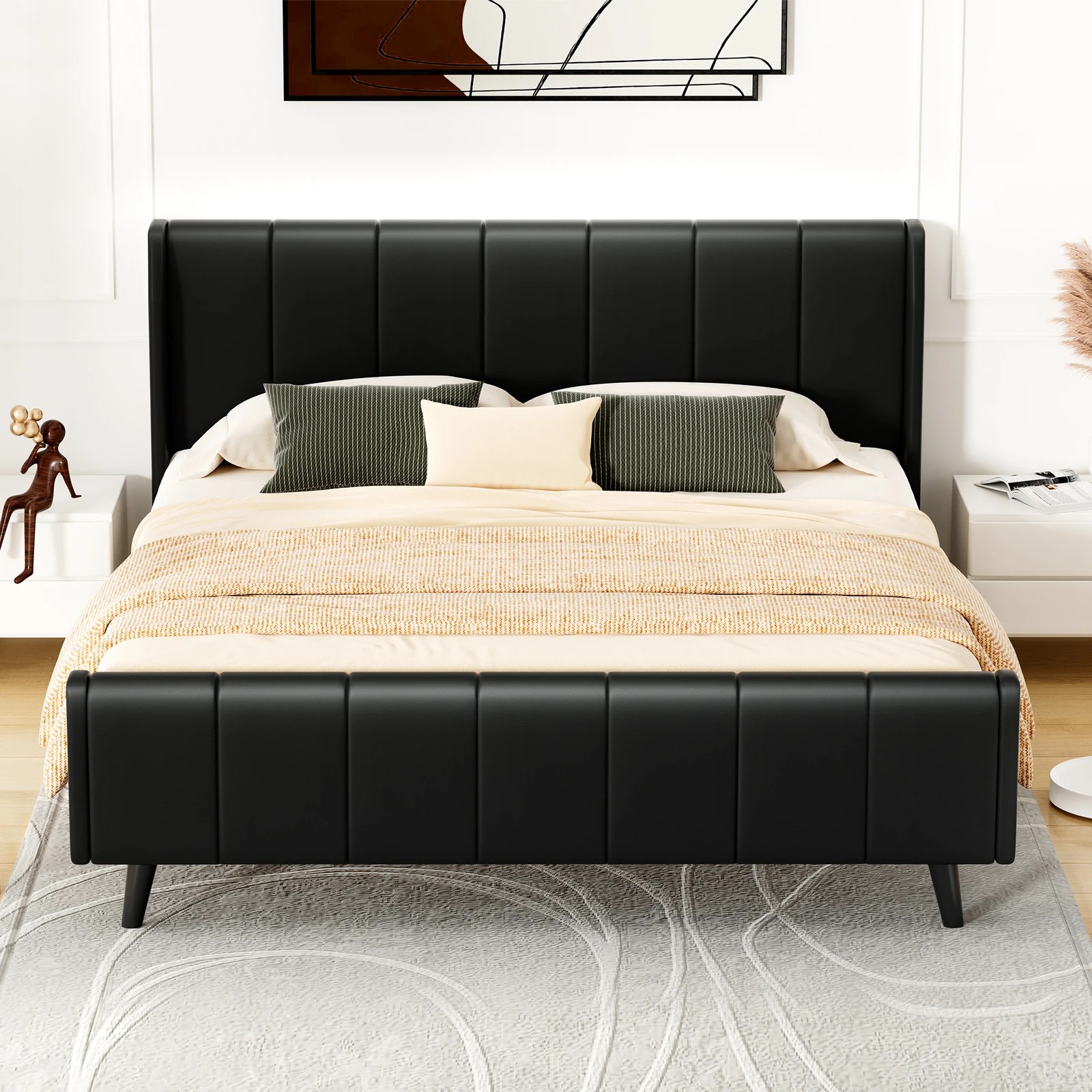 3 Alfordson Bed Frame King Size Tufted Headboard Base Leather Hundolf - Black, 3 of 10