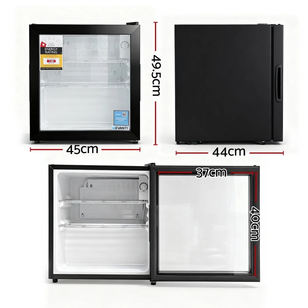 2 Devanti 40L Bar Fridge Glass Door Mini Fridge Countertop Cooler - Black, 2 of 7