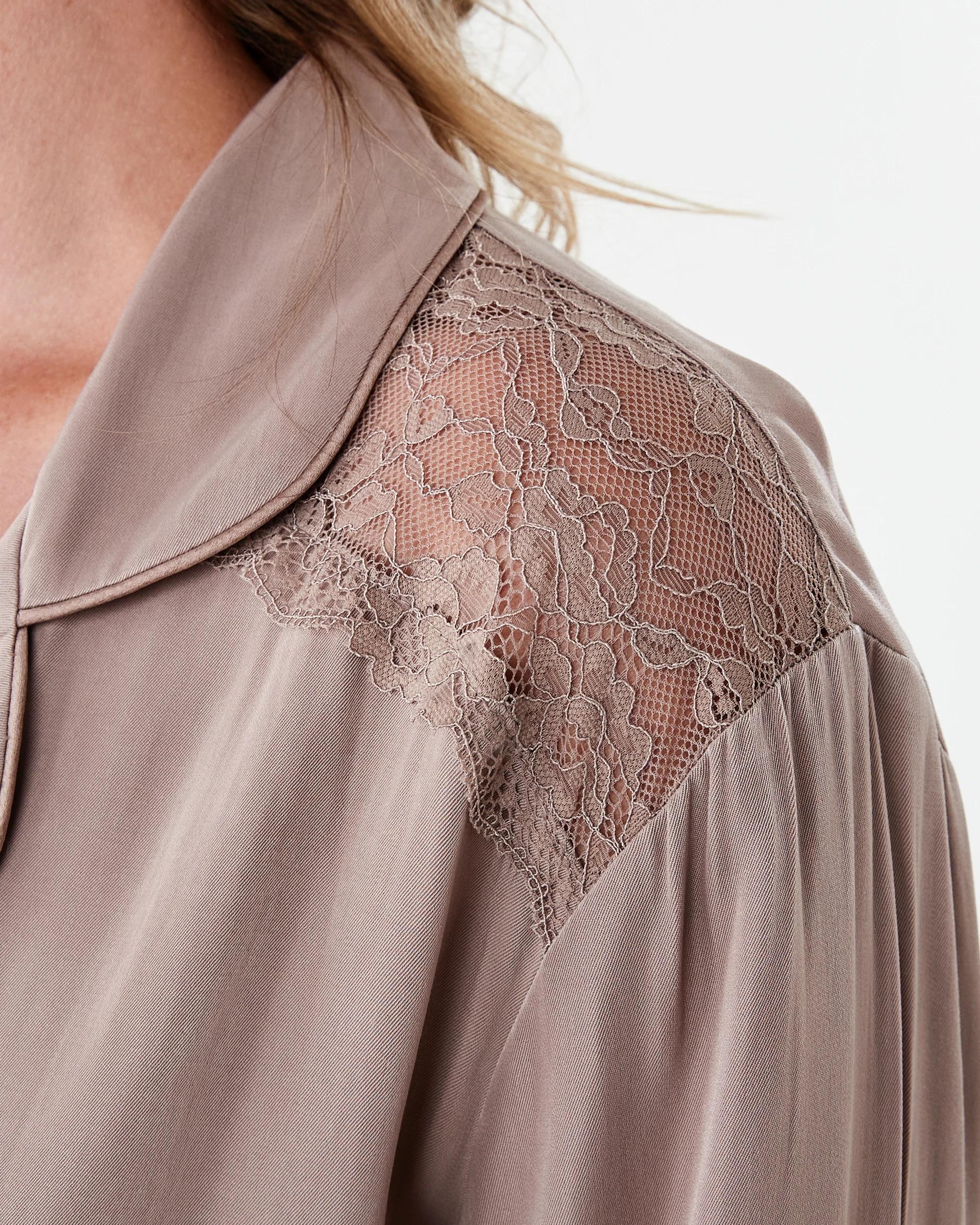 8 Lace Trim Matte Satin Pyjama Set Grey Taupe, 8 of 9