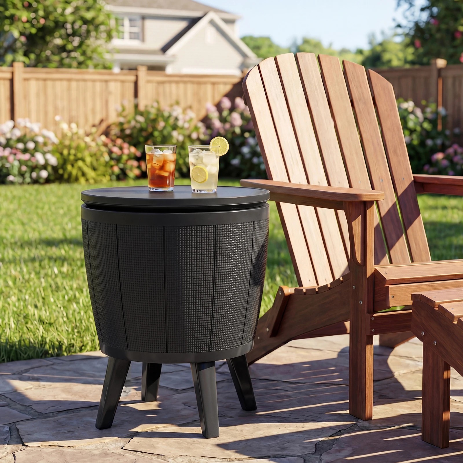 3 Costway 38L Outdoor Cool Cocktail Bar Table Lift Top Cooler Resistant Hot Tub Side Table, 3 of 4