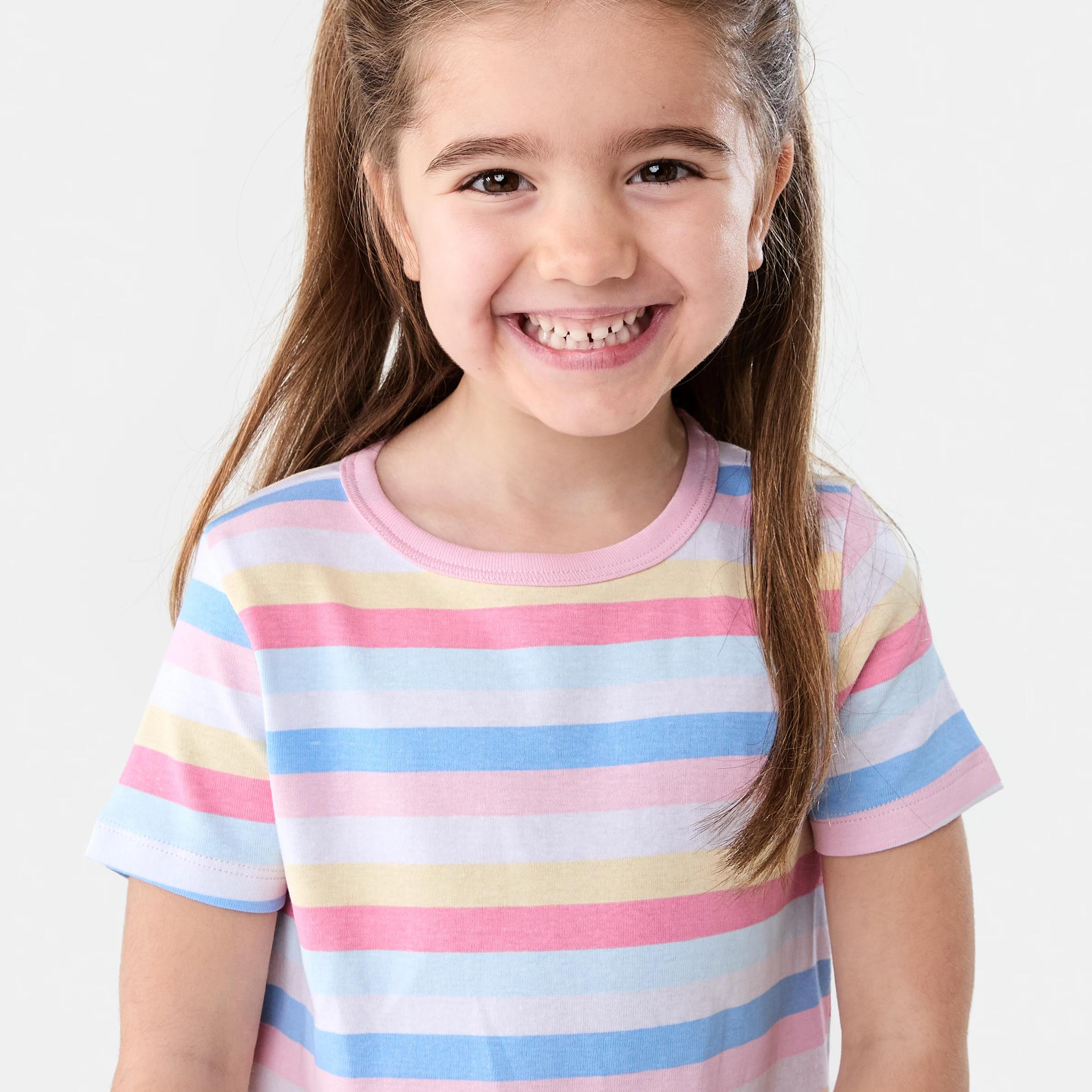 3 Short Sleeve Ribbed Pyjama Set COLOURFUL STRIPE, 3 of 7