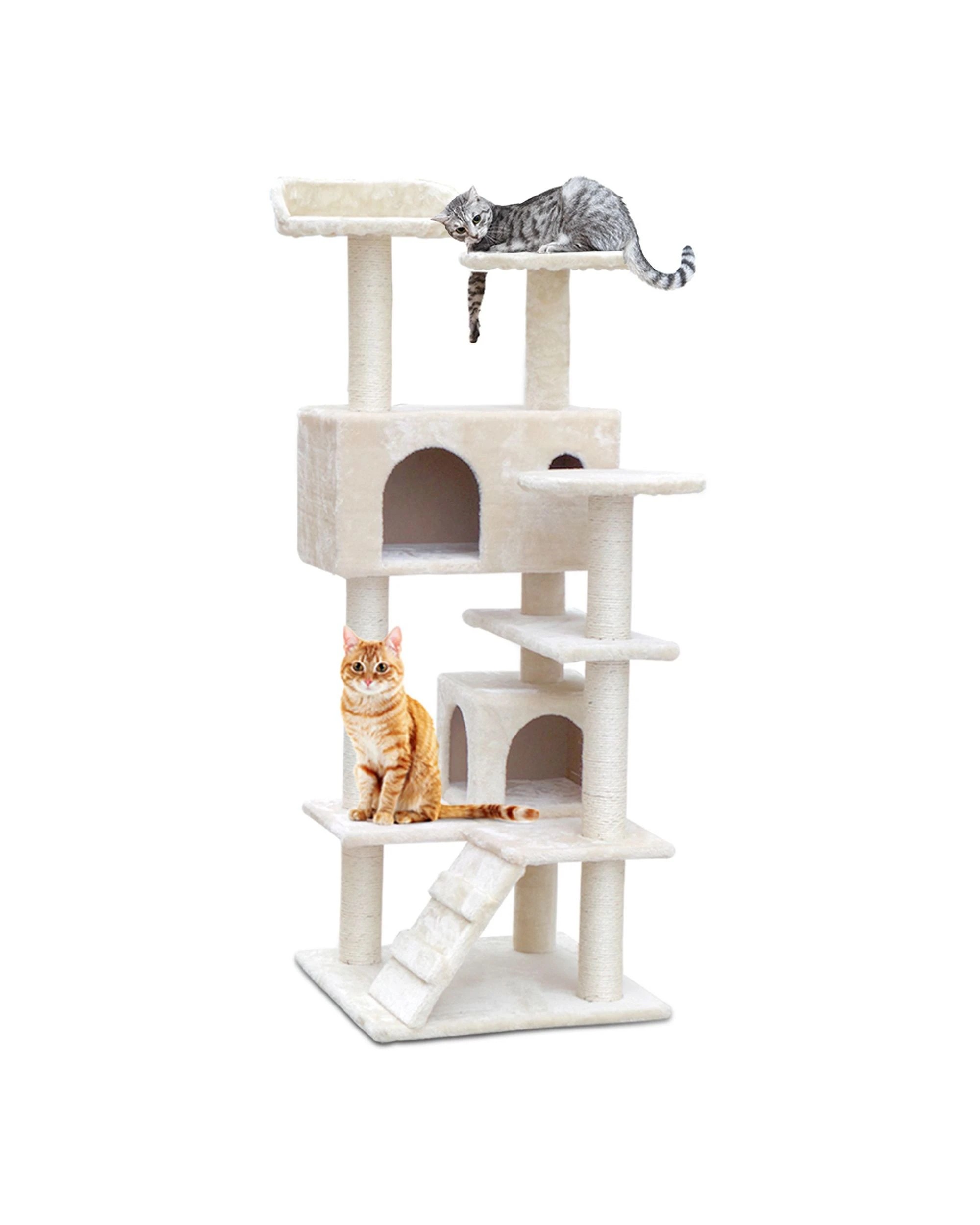 1 i.Pet Cat Tree 134cm Tower Scratching Post Scratcher Wood Condo House Bed - Beige, 1 of 6