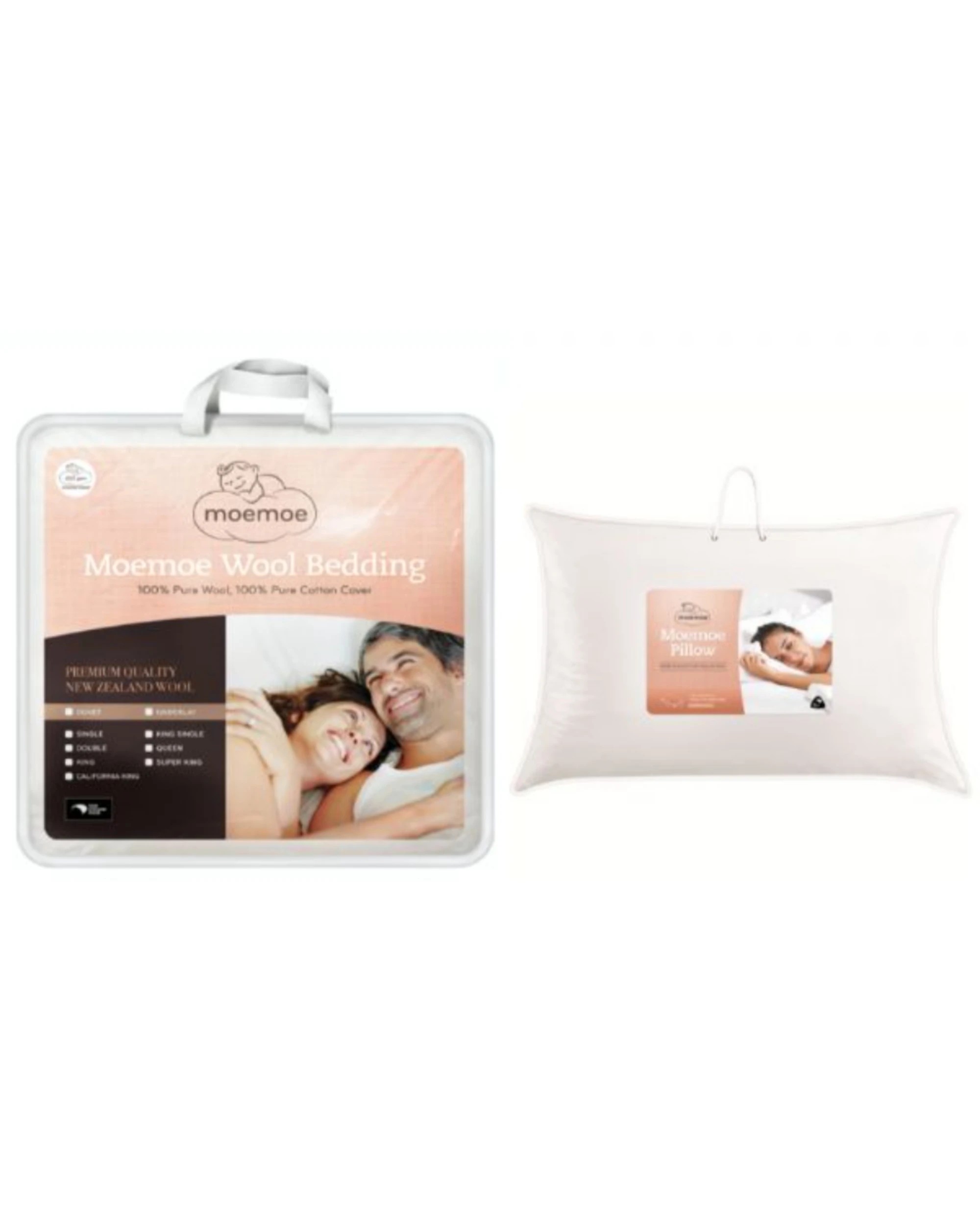 1 Moemoe 100% New Zealand Wool Duvet Inner - Everyday Weight, With Pillow - Queen Bed - White, 1 of 1