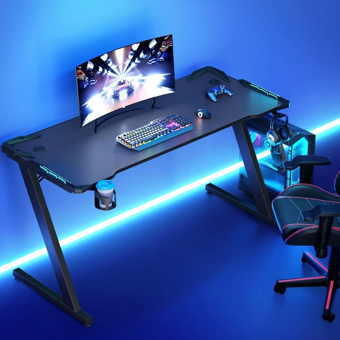 3 Artiss Gaming Desk Computer Desks LED Light 140CM - Black, 3 of 4