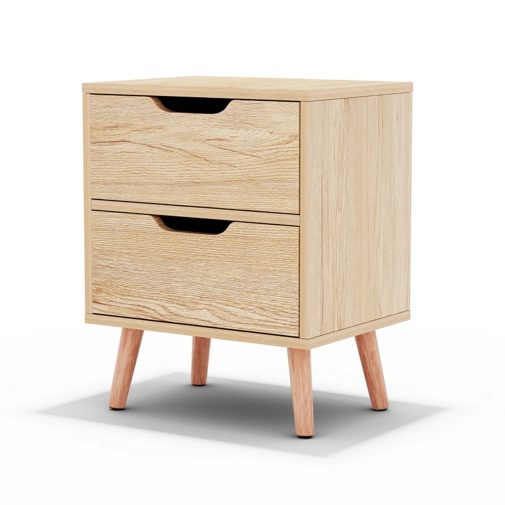 1 Artiss Bedside Table 2 Drawers Nightstand - Natural, 1 of 7