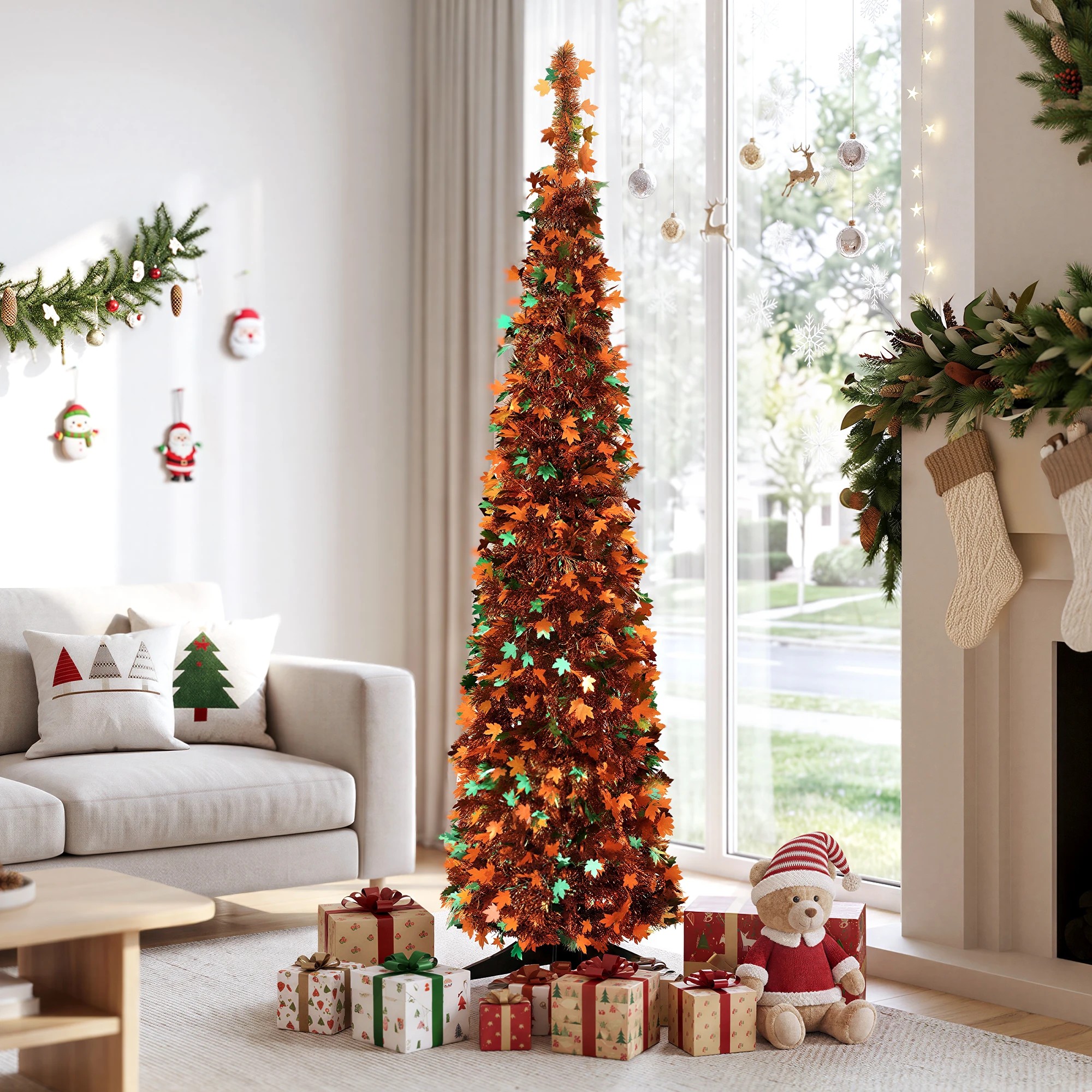 2 Jingle Jollys 160cm Pop Up Christmas Tree Artificial Christmas Tree Golden Maple Leaf - Multi, 2 of 8