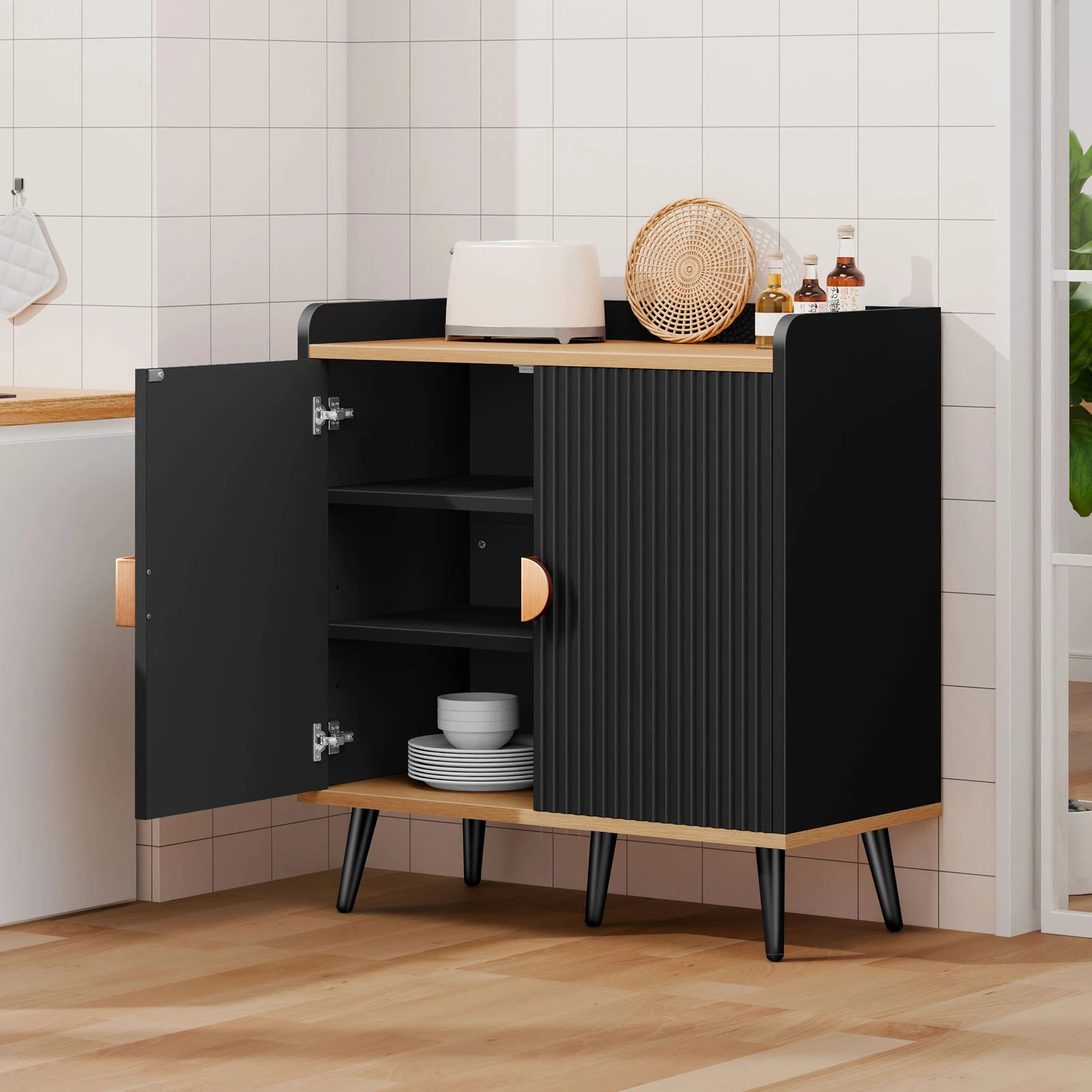 3 Alfordson Buffet Sideboard Cupboard Cabinet Storage Kitchen Hallway Doors - Black, 3 of 10