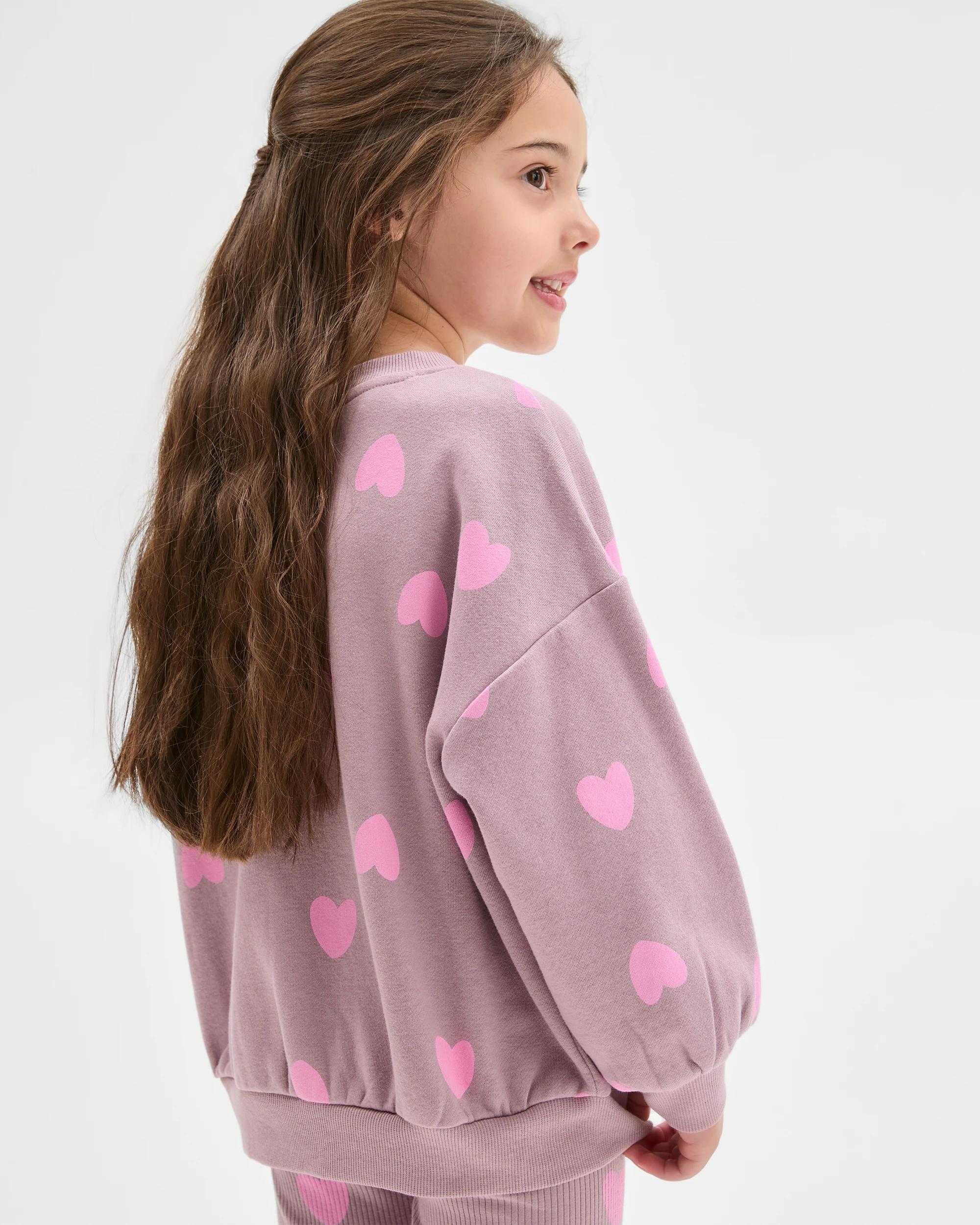 3 Target Kids Australian Cotton Blend Loose Fleece Jumper PINK HEART AOP PURPLE, 3 of 5