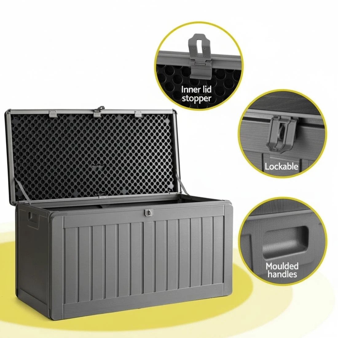 6 Gardeon Outdoor Storage Box 190L Container Lockable Garden Bench Tool Shed - Black, 6 of 7