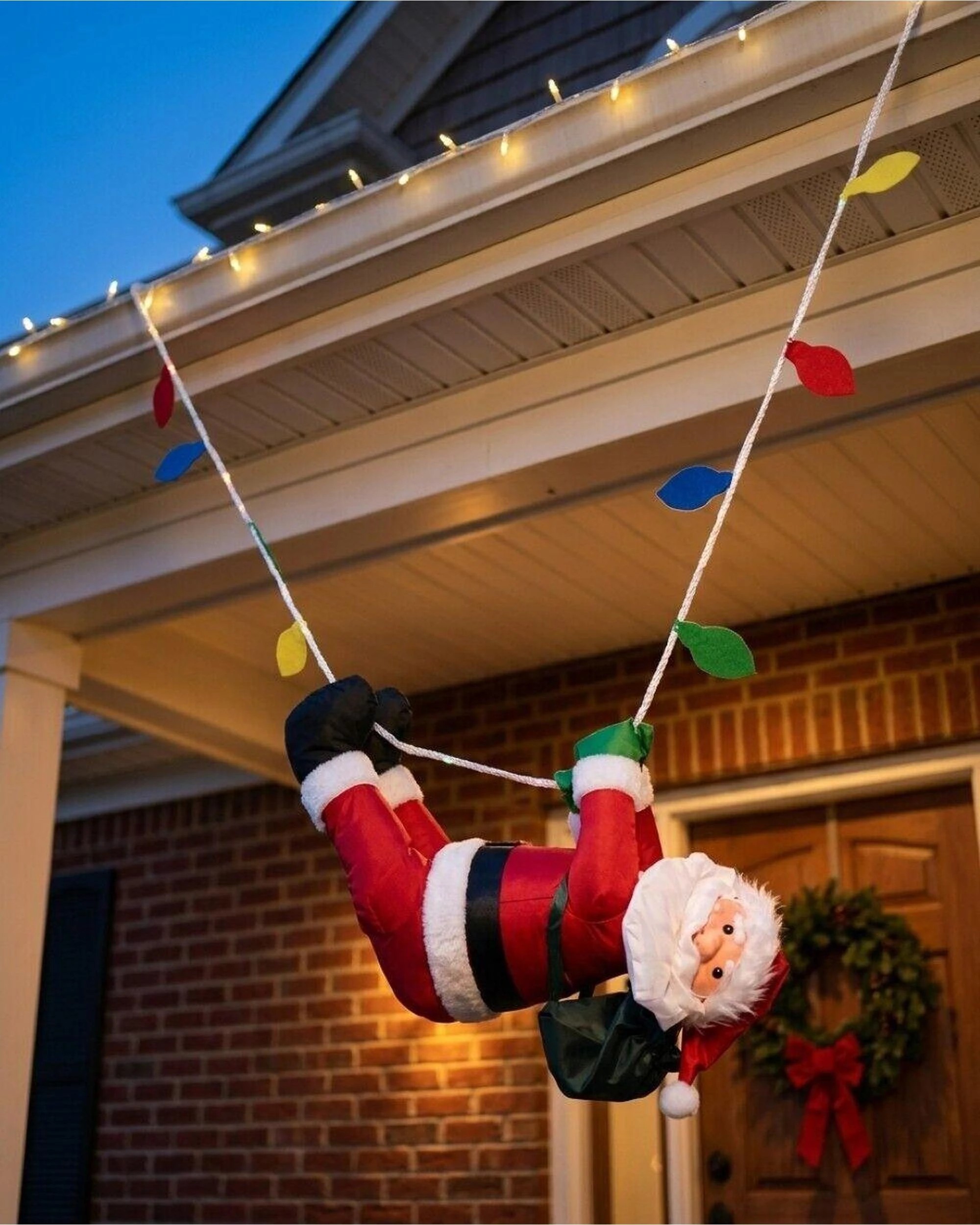 Christmas Warehouse Hanging Rope Crawling Santa With LED Outdoor Nylon ...