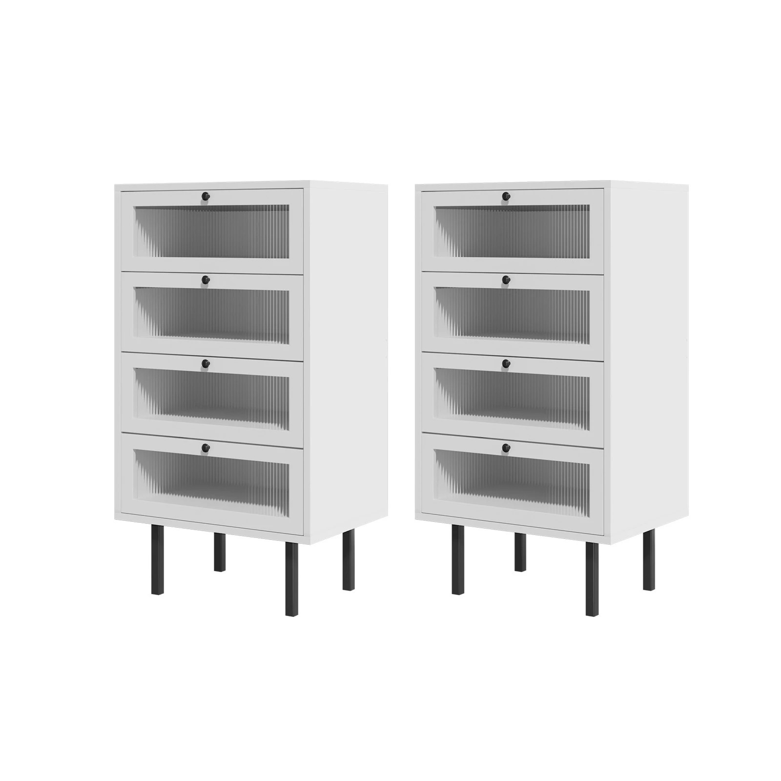 1 Oikiture 4 Chest of Drawers Tallboy Dresser Storage Cabinet Set of 2 - White, 1 of 9