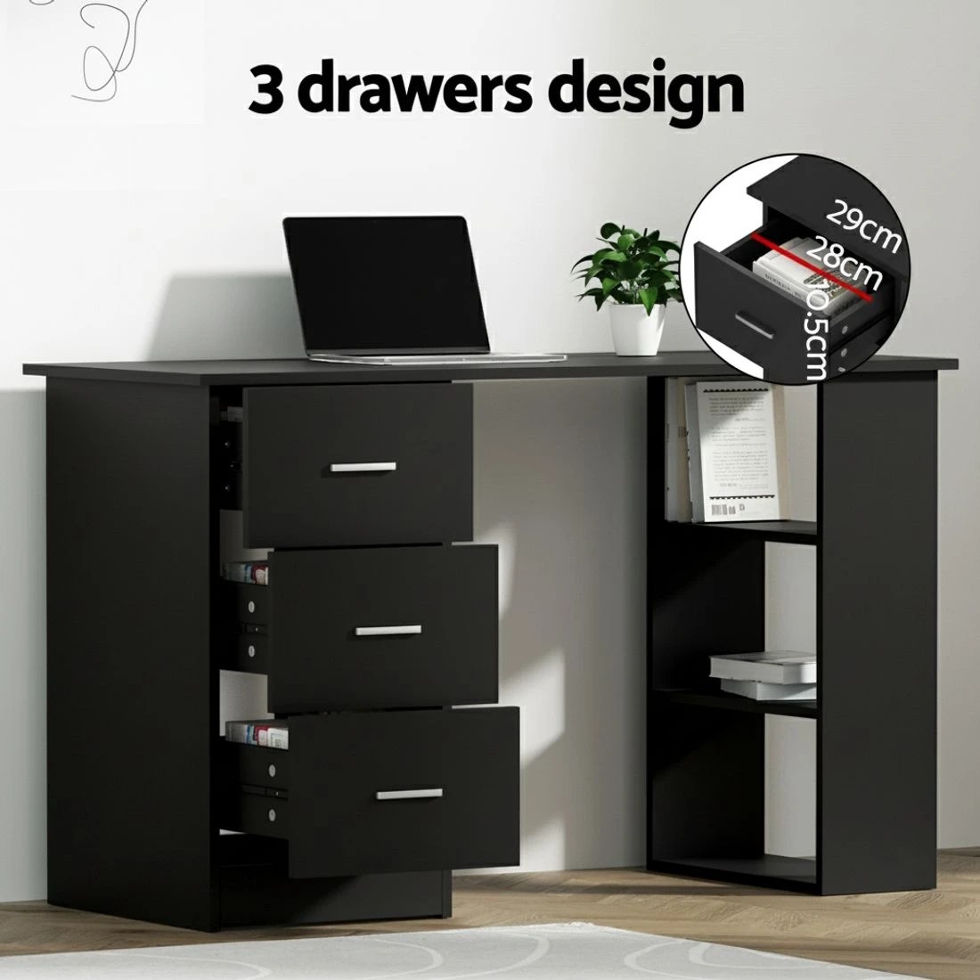 4 Artiss Computer Desk 120cm Executive Office Chair Set PU Leather High Back - Black, 4 of 6