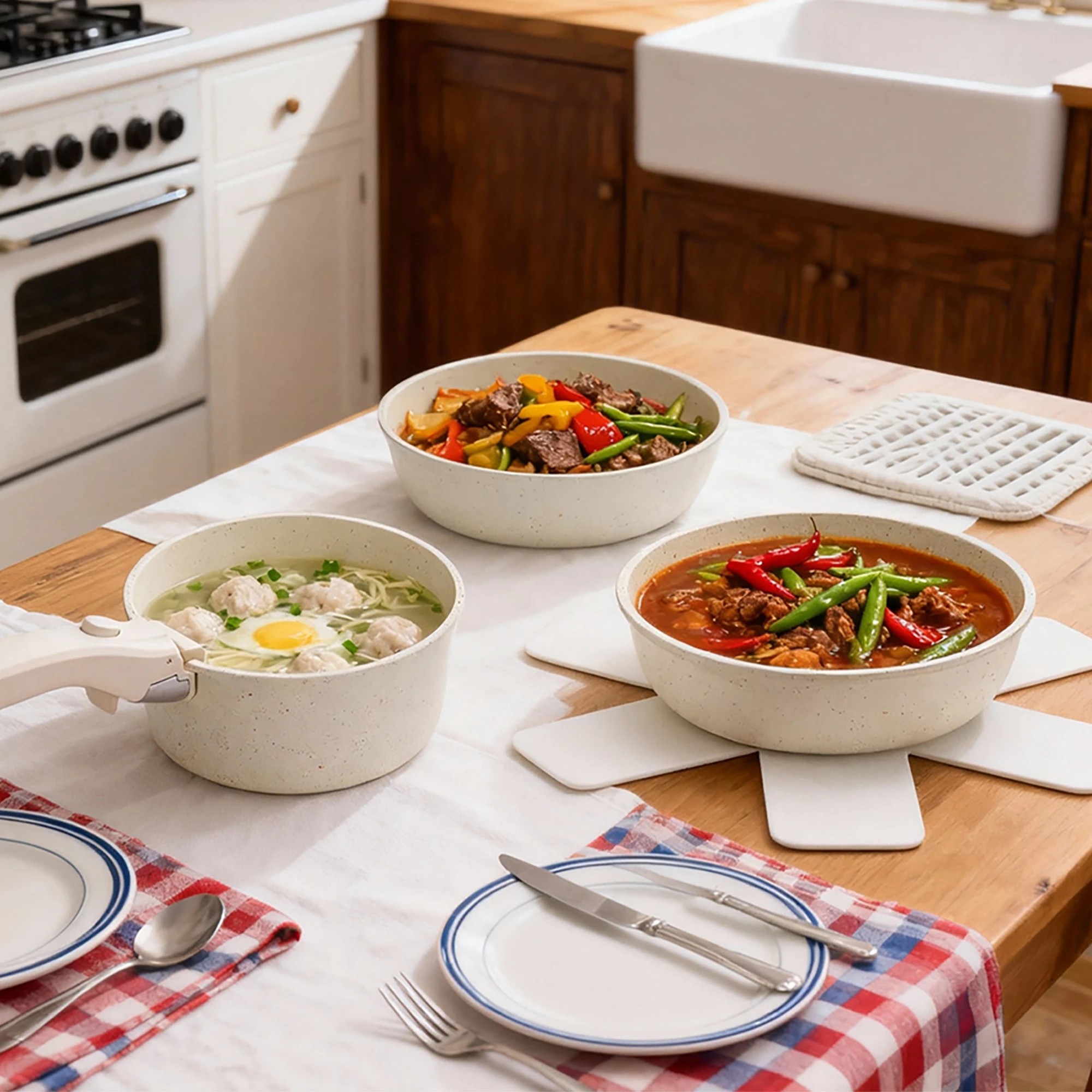 7 Toque 9-Piece Non Stick Cookware Set - White, 7 of 9