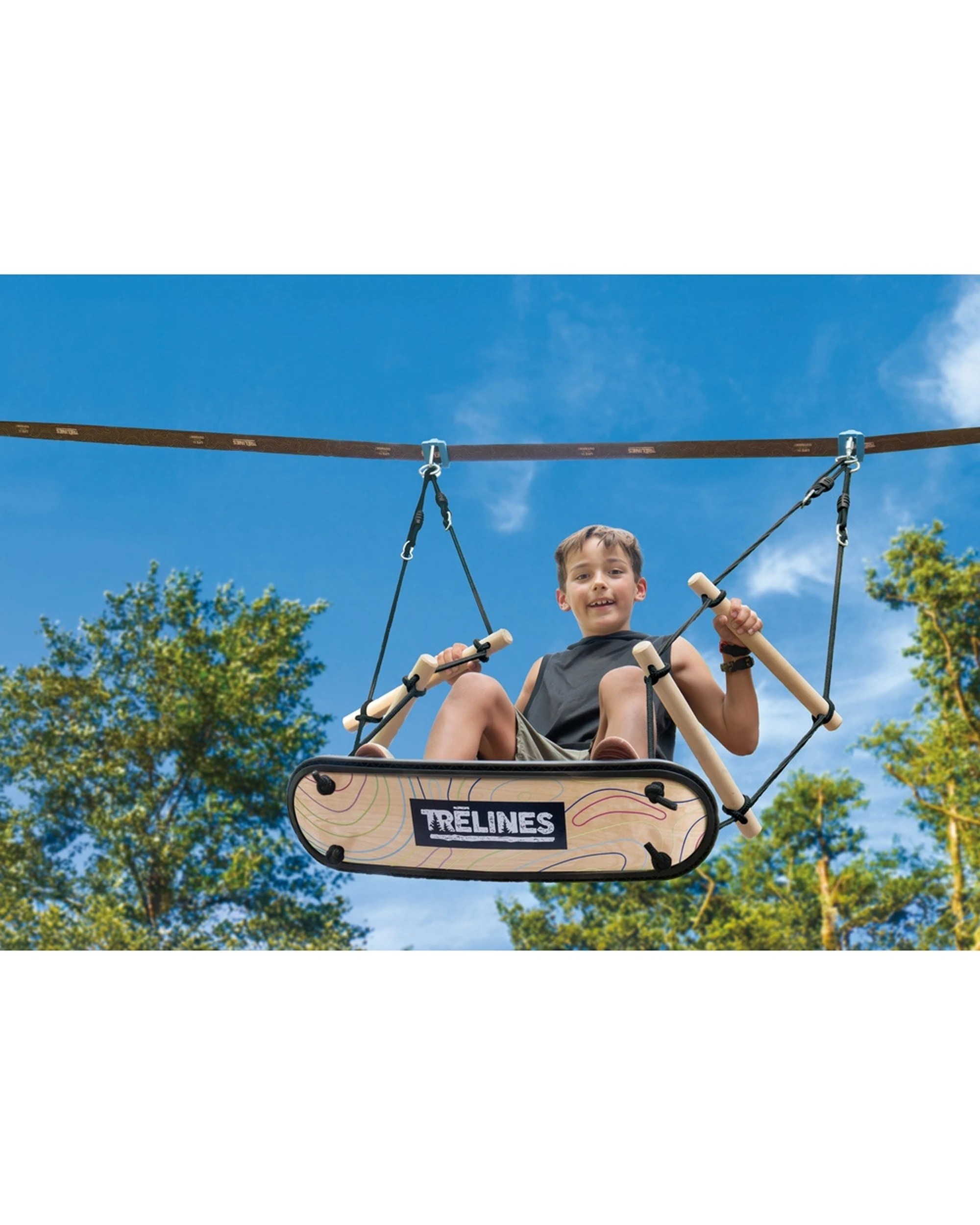 5 Trelines Treboard Surfin Swing Aerial Board Kids 5y Outdoor Fun Balance Toy 74.5x21x180cm - Black, 5 of 5