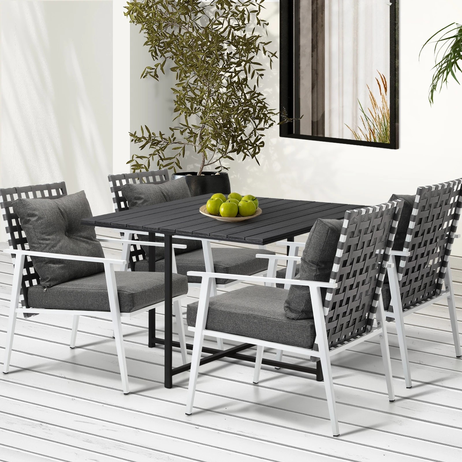 3 Livsip Outdoor Dining Set Patio Furniture Table Rattan White Chairs 5PC - Multi, 3 of 9