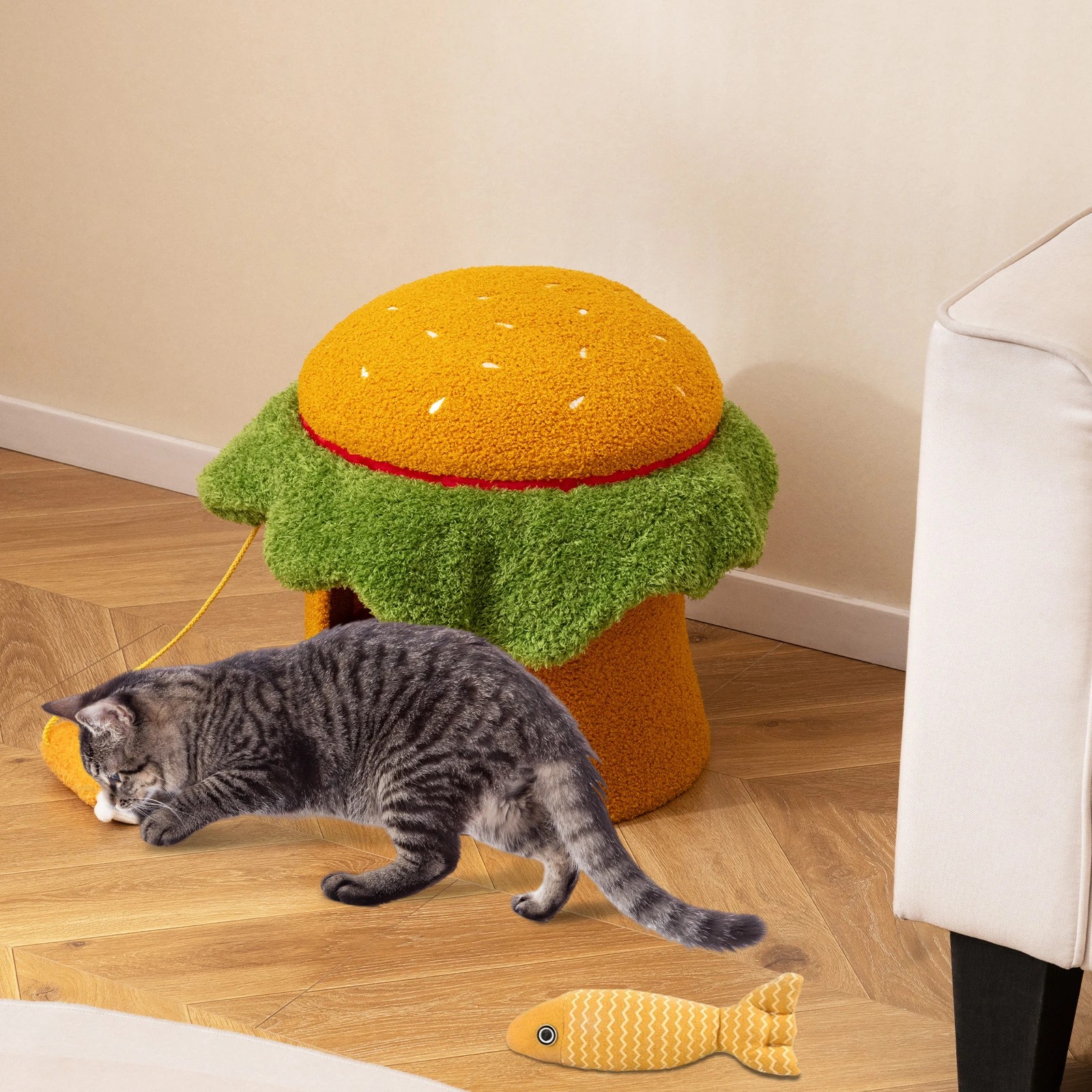 4 Costway Hamburger-Shaped Cat Condo Pet Bed Cave Small Kitten House w/Padded, 4 of 5
