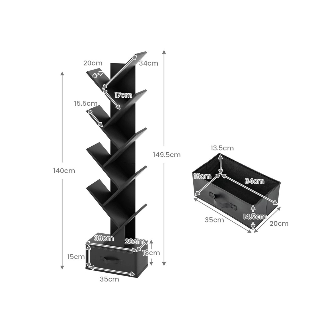 2 Costway Tree Bookshelf CD Display Rack Storage Organizer - Black, 2 of 4