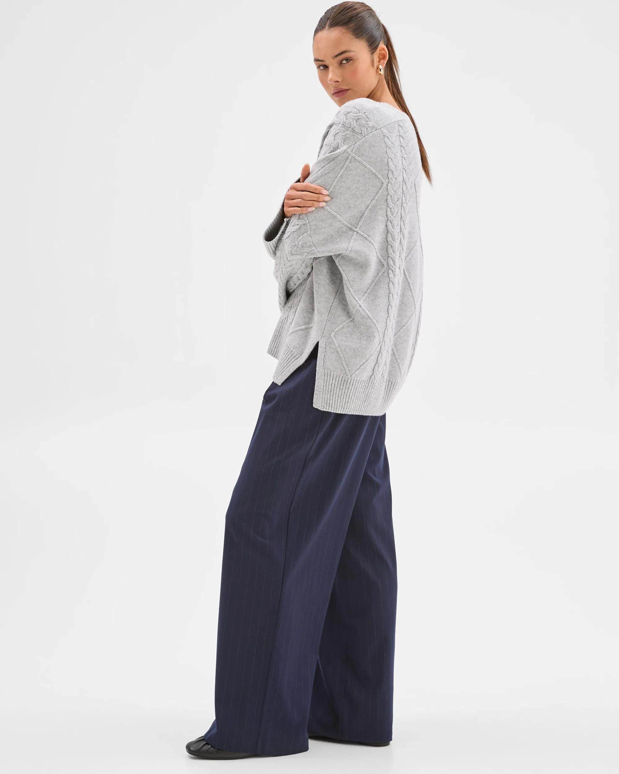 3 Lily Loves Cable Knit Jumper GREY MARLE, 3 of 6