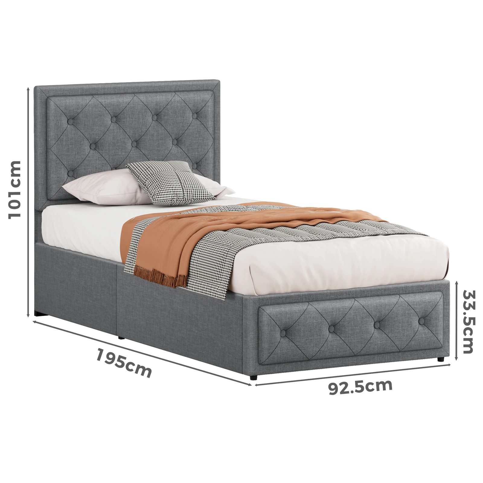 9 Alfordson Bed Frame Single Size Gas Lift Storage Mattress Base Fabric Dinana - Grey, 9 of 10