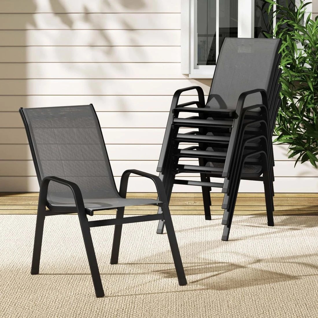 3 Gardeon 6PC Outdoor Dining Chairs - Grey, 3 of 6