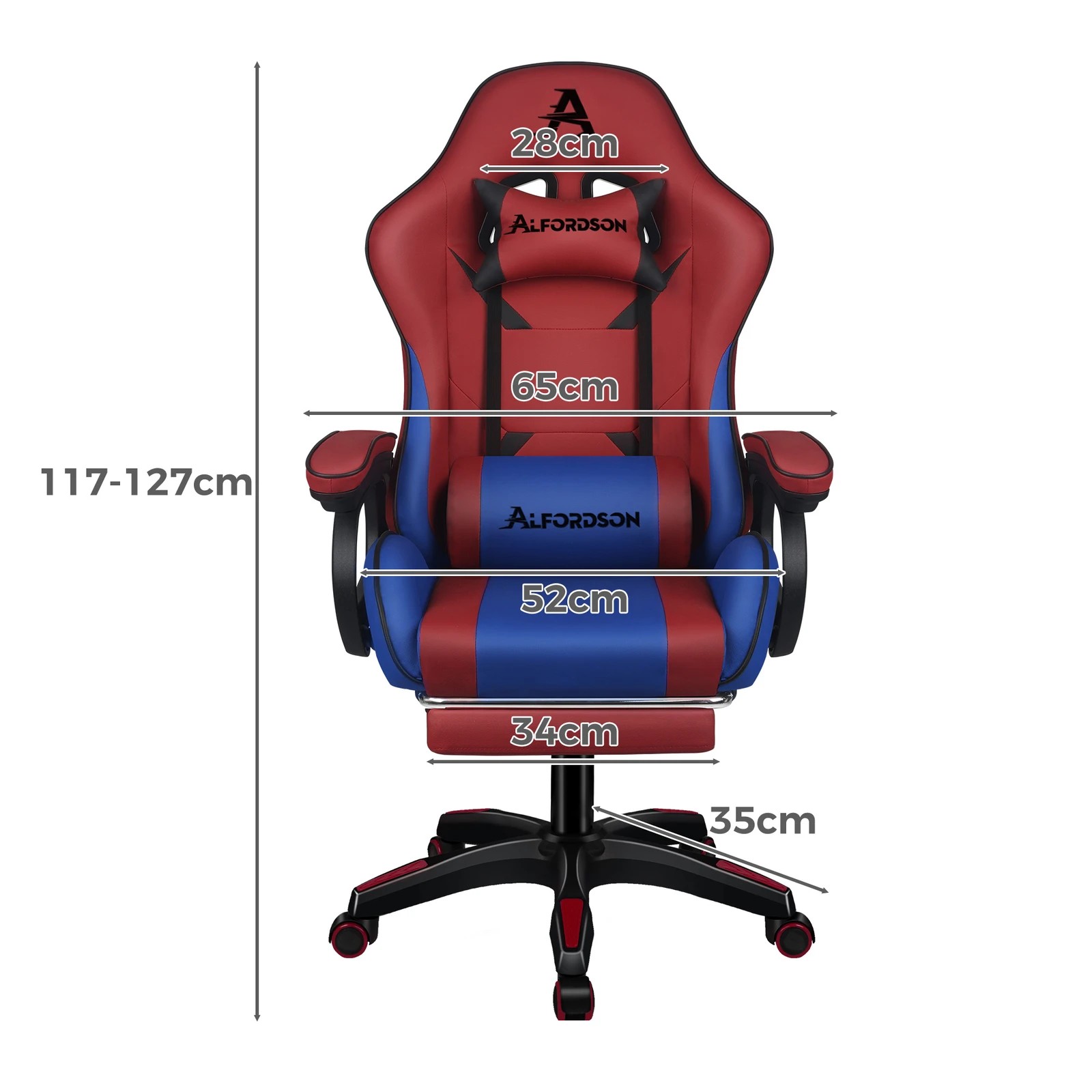 2 Alfordson Gaming Office Chair Racing Massage Computer Seat Footrest Leather - Red, 2 of 10