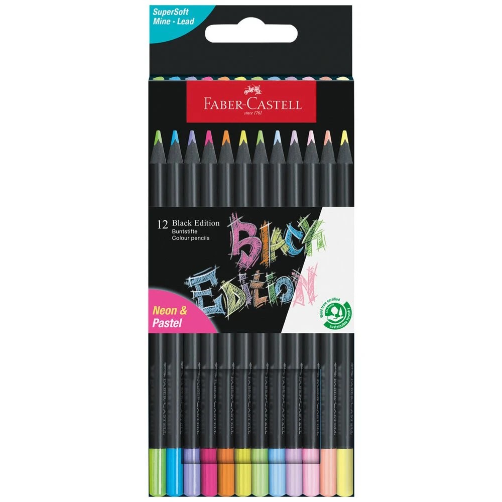 1 Faber-Castell Black Edition Pencils Pastel/Neon 12 Pack, 1 of 5