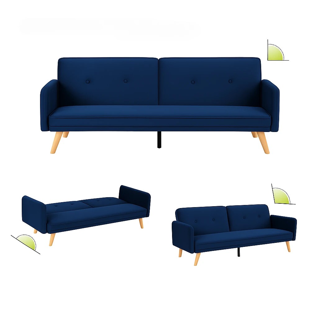 6 Foret Velvet 3 Seater Sofa Bed Click Clack Lounge Couch Convertible Futon Blue, 6 of 9