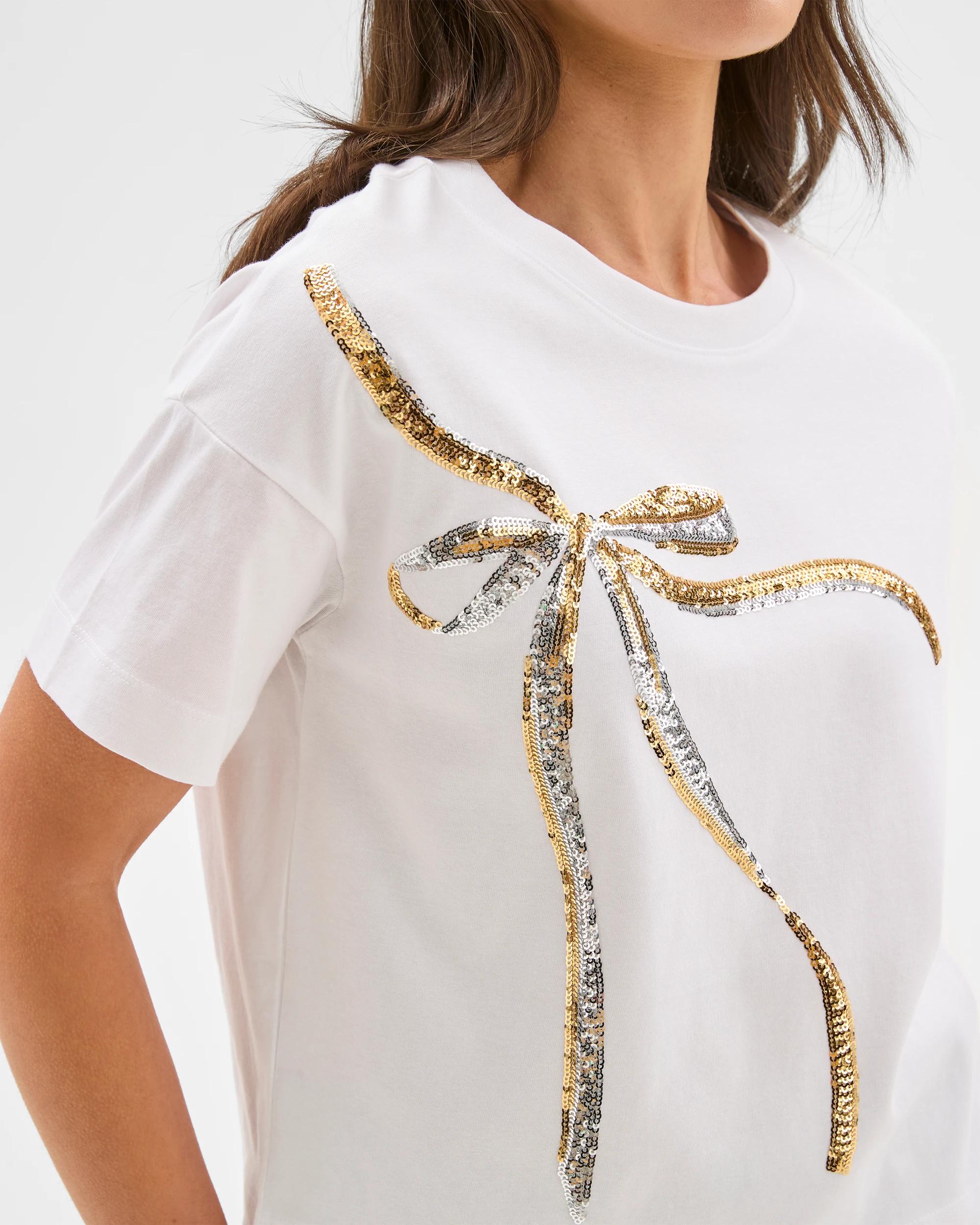 4 Target Petites Australian Cotton Boxy Cropped T-shirt WHITE/SEQUIN BOW, 4 of 6