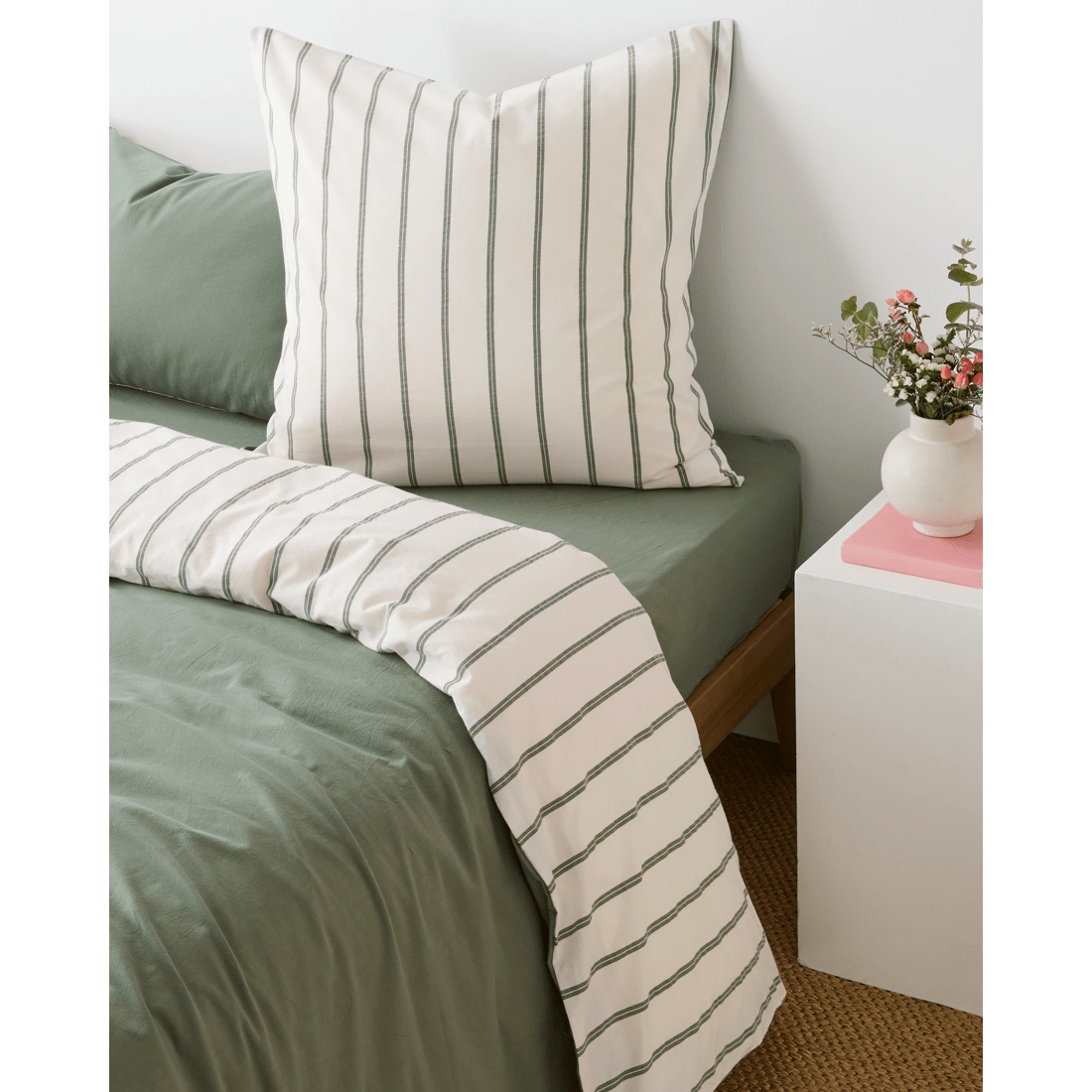 2 Arlo Stonewash Stripe European Pillowcase
 - Queen Bed
 - Green, 2 of 4