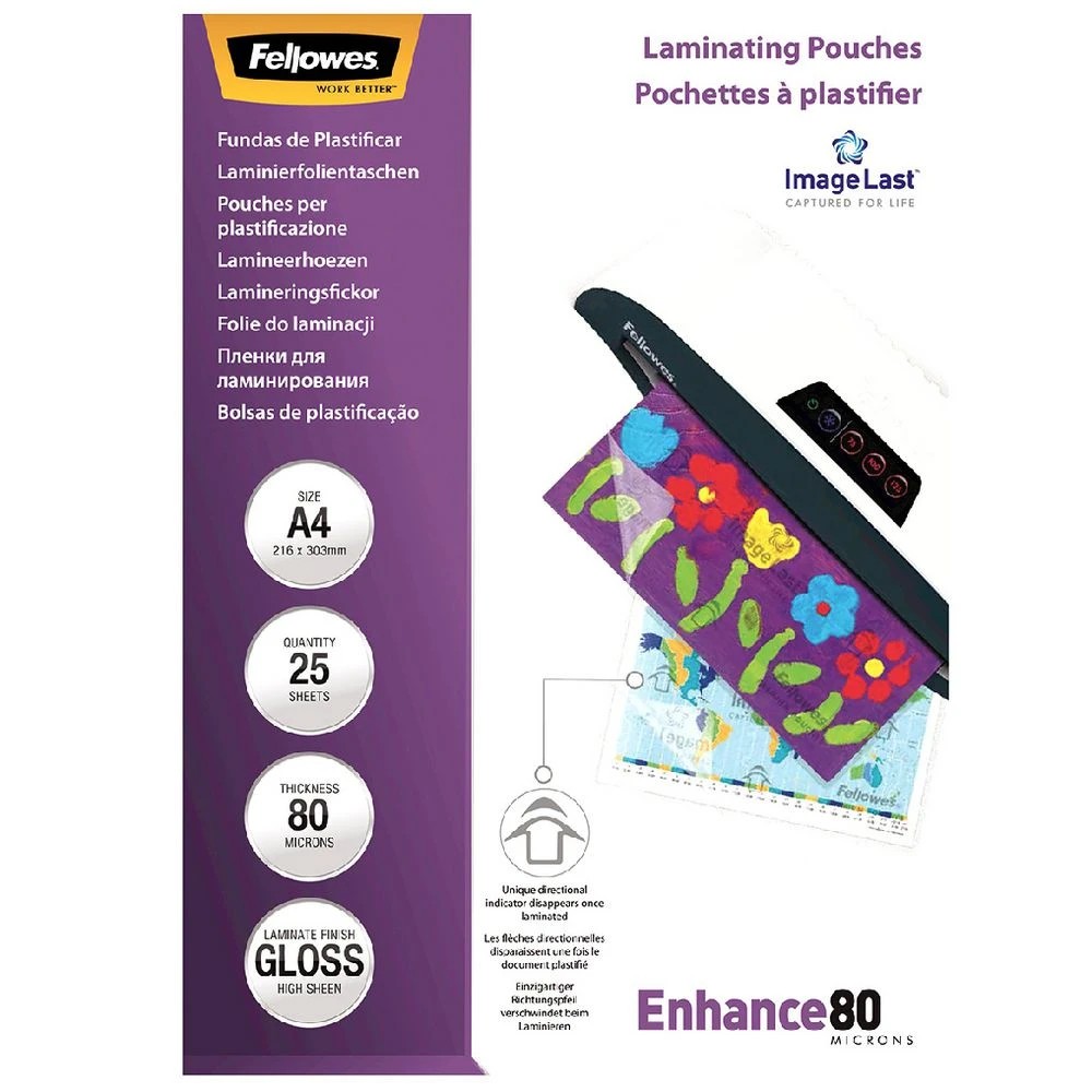 1 Fellowes Laminating Pouches A4 80 Micron Gloss 25 Pack, 1 of 3