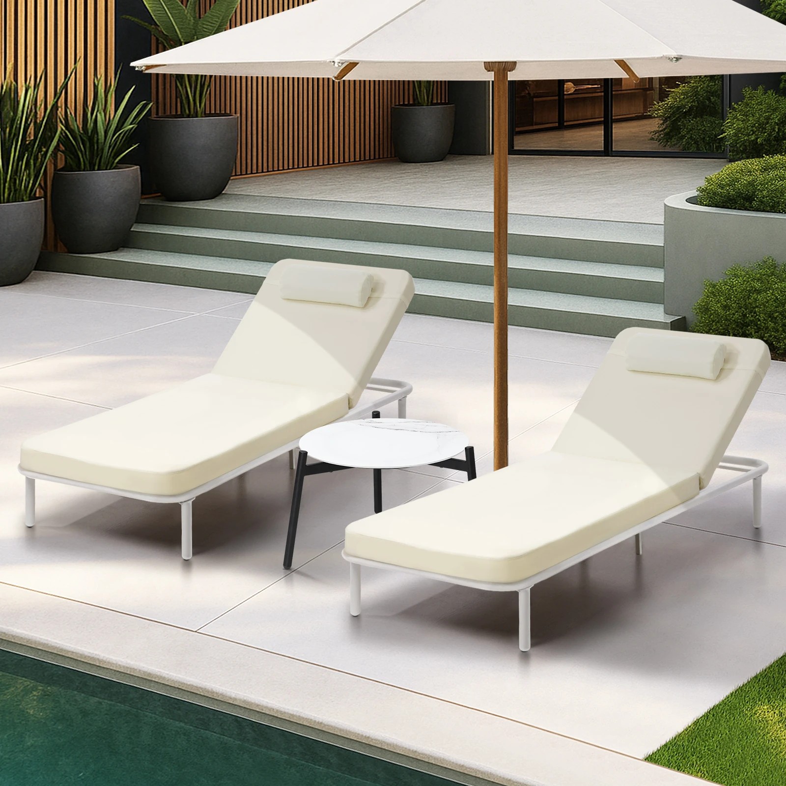 Livsip 3PCS Sun Lounge Set Outdoor Lounger Beach Chairs with Table ...