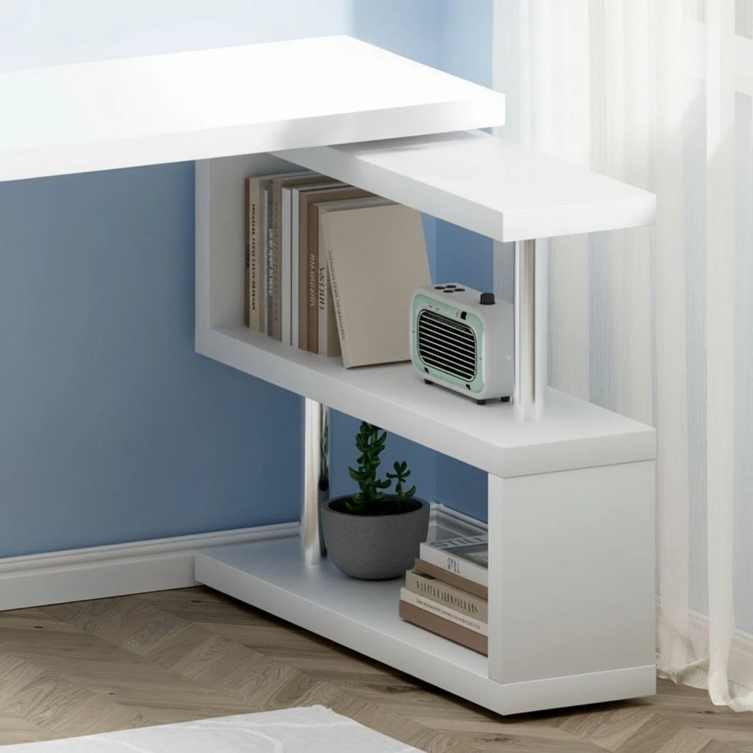 5 Artiss Computer Desk L-Shape Bookshelf - White, 5 of 7
