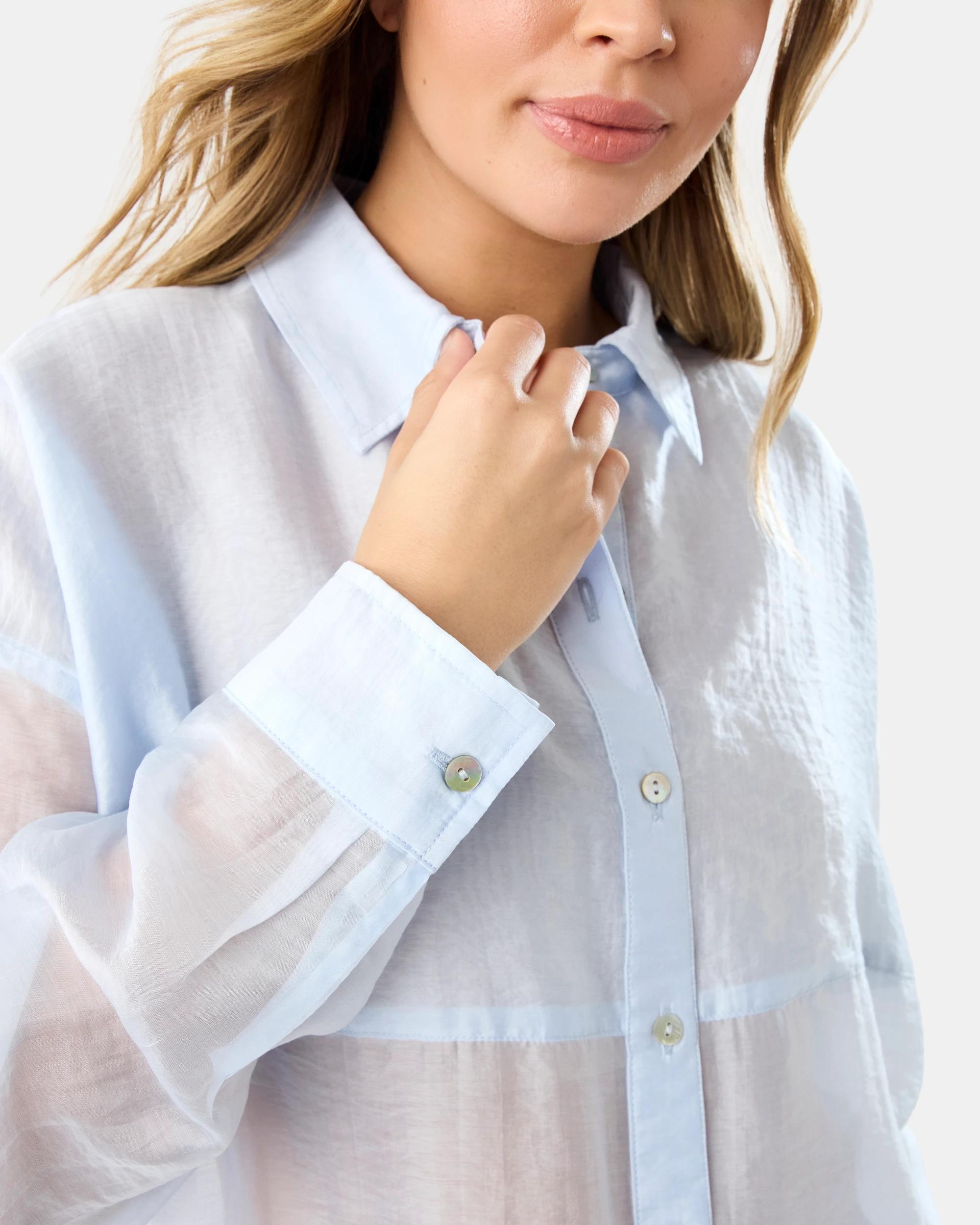6 Long Sleeve Oversized Sheer Shirt Powd Blue, 6 of 10