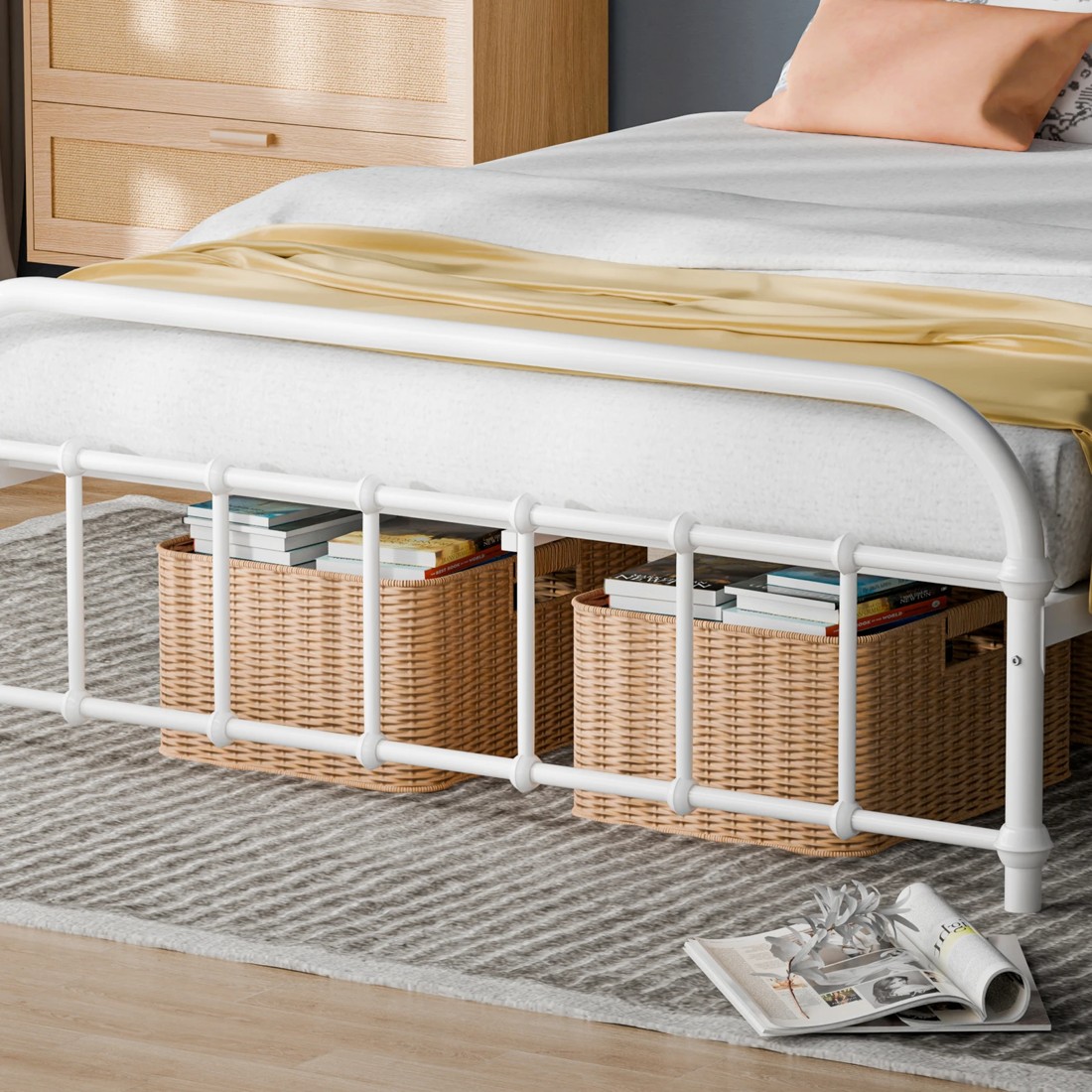 7 Alfordson Metal Bed Frame Queen Size Mattress Base Industrial Platform - White, 7 of 10