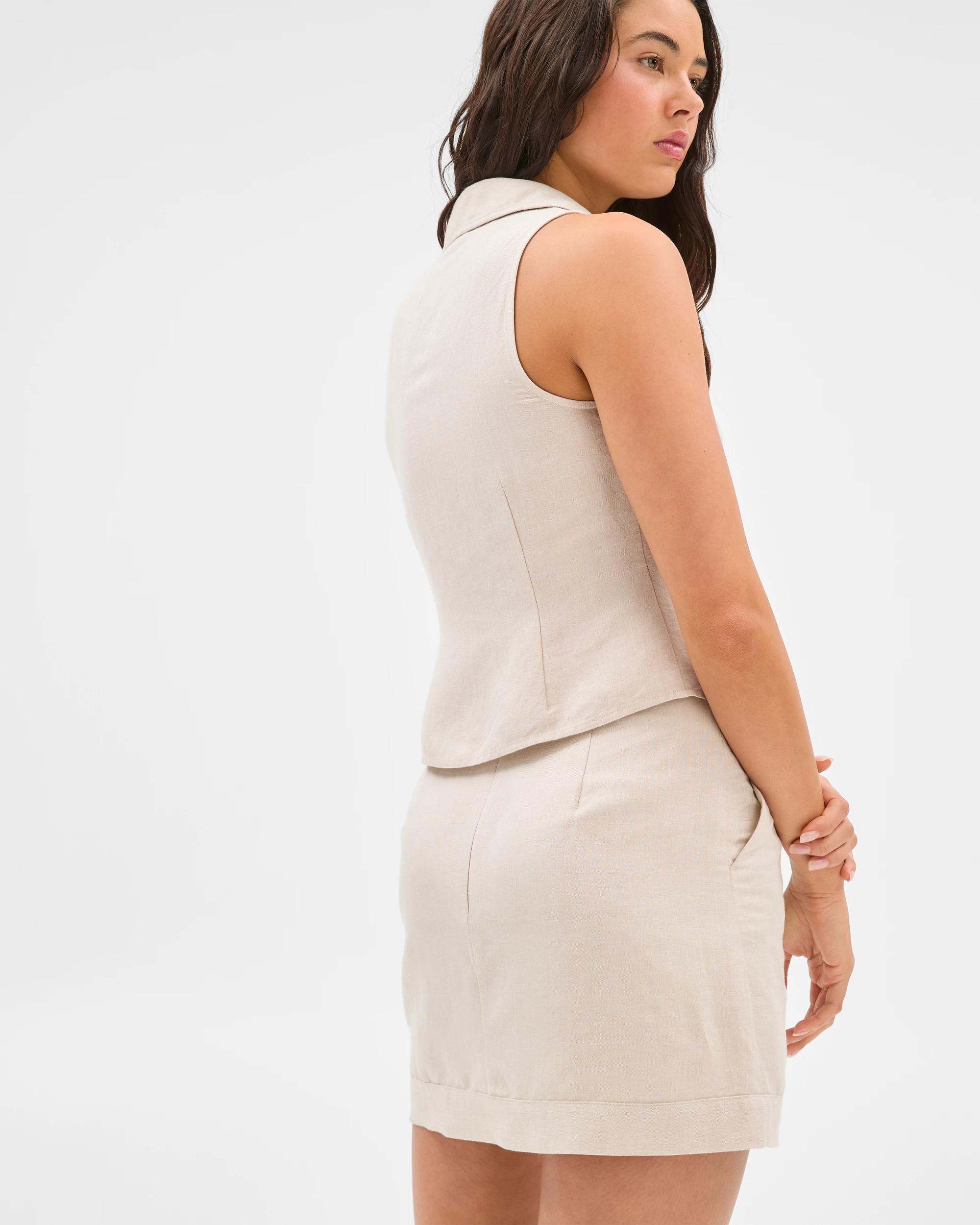 4 European Linen Blend Mini Skirt - Lily Loves NATURAL, 4 of 7