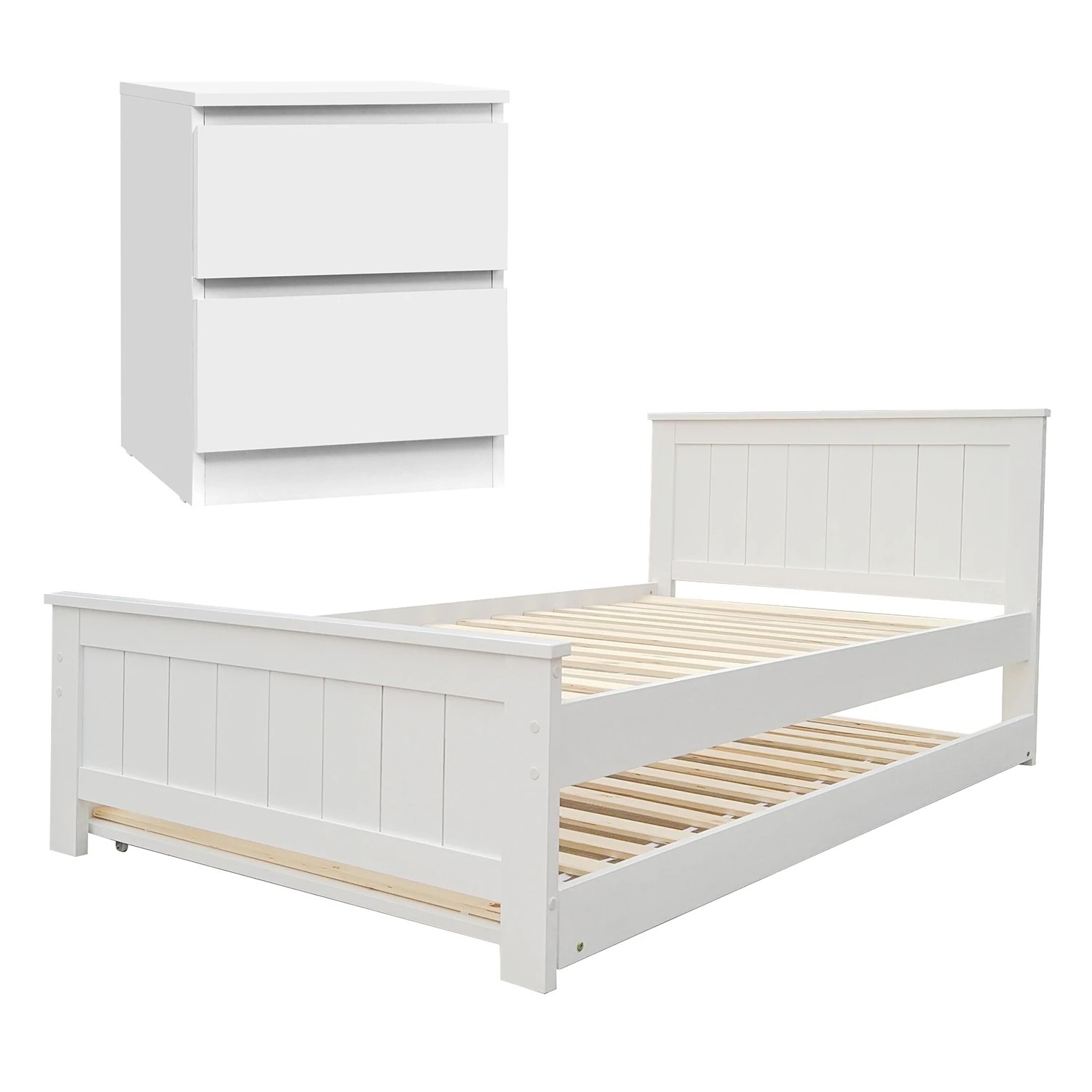 2 Artiss King Single Bed Frame and Bedside Table - White, 2 of 9