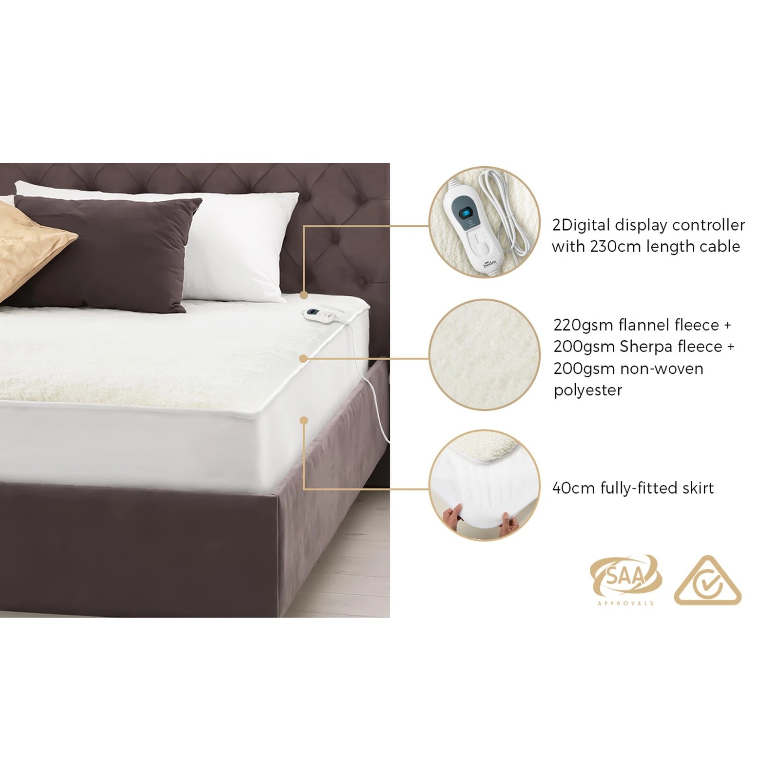2 Bedra Bedding Electric Heated Blanket Fully Fitted Fleece Underlay Winter Pad Queen - Queen Bed - White, 2 of 7