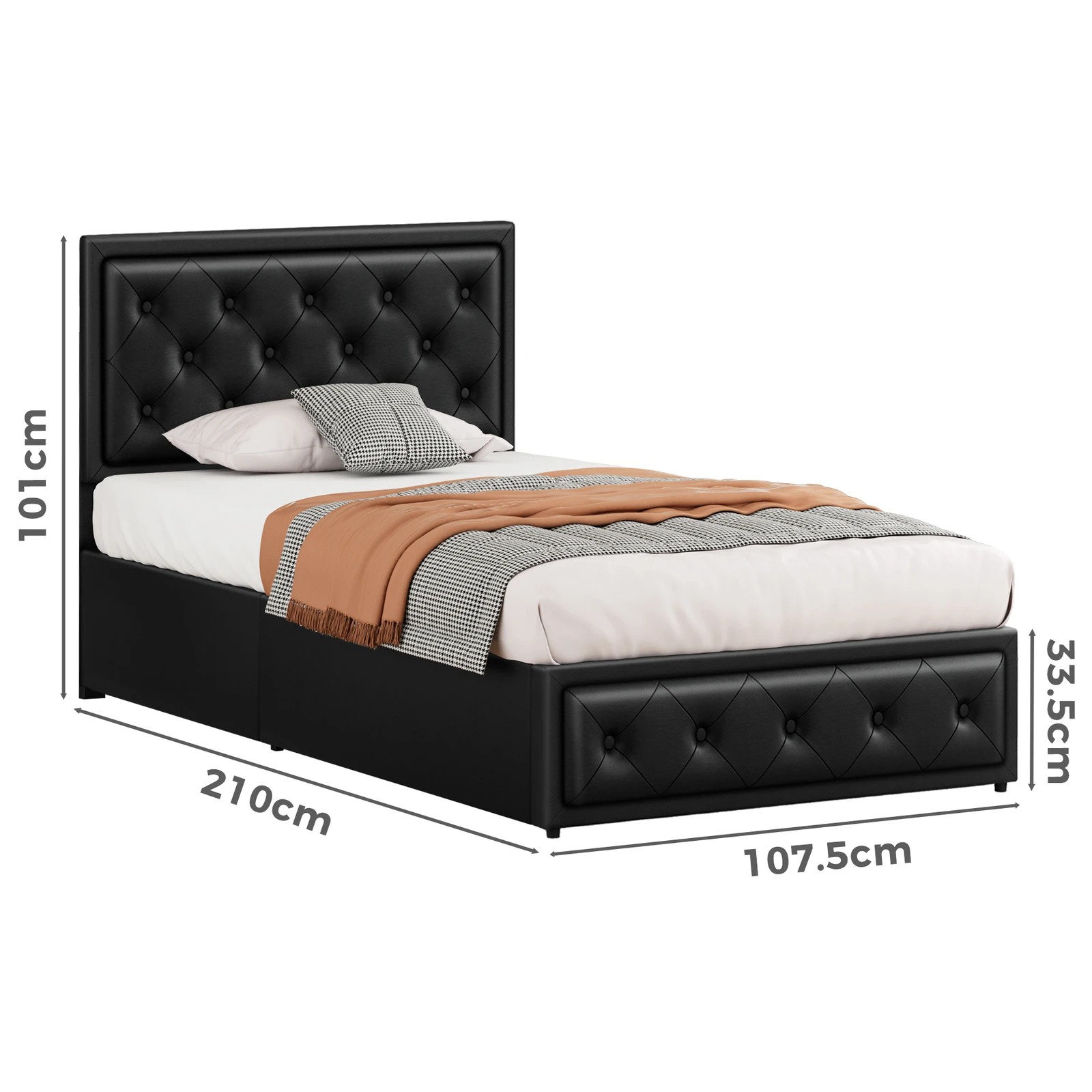 9 Alfordson Bed Frame King Single Gas Lift Storage Mattress Base Leather Dinana - Black, 9 of 10