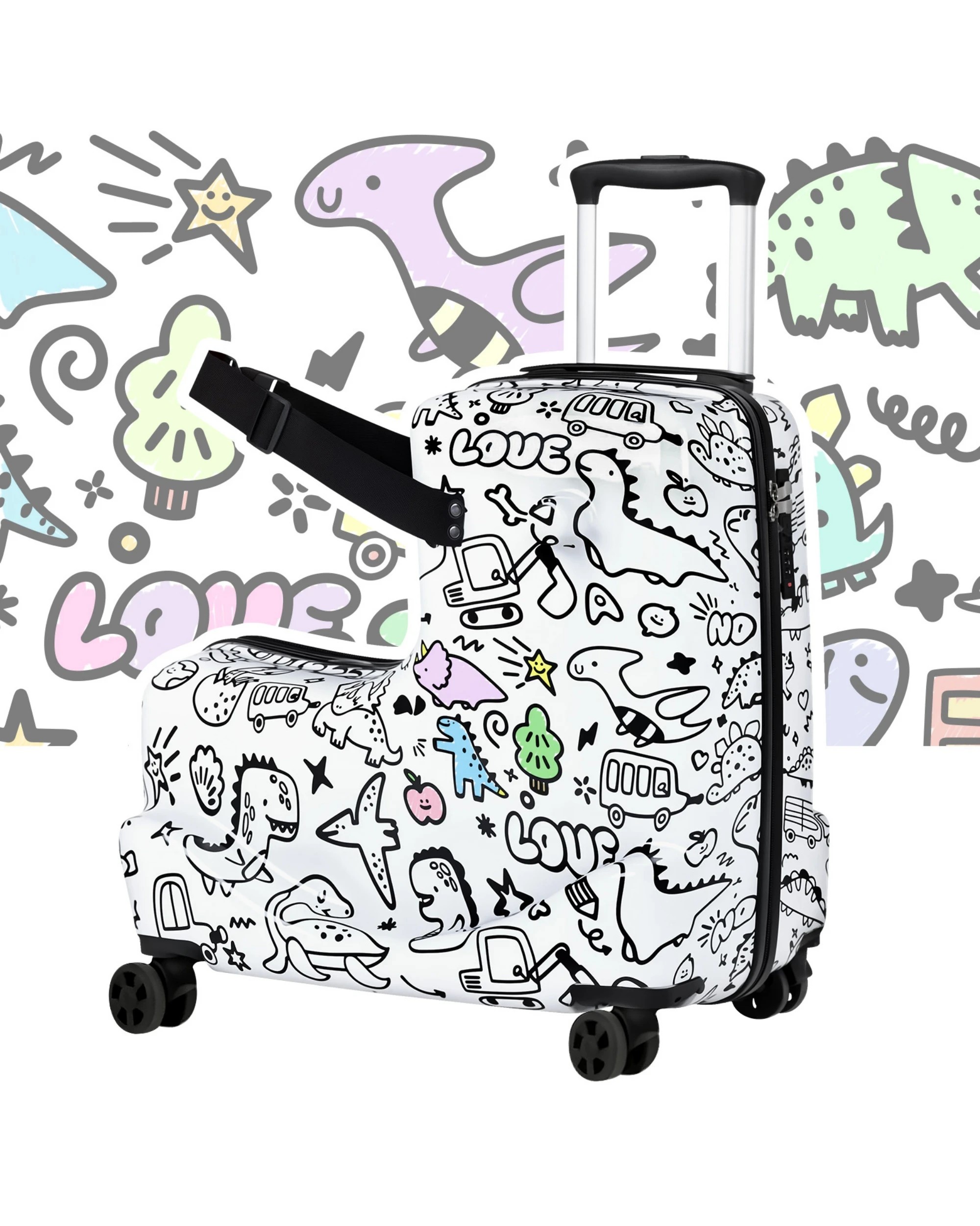 3 Advwin Kids Ride On Luggage for Toddler Travel Checked Suitcase - White, 3 of 10