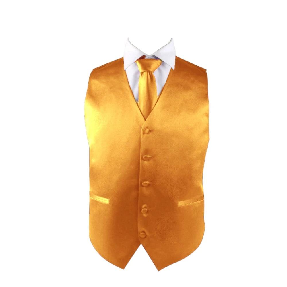2 Zasel Mens Plain Vest Waistcoat & Matching Neck Tie GOLD, 2 of 2